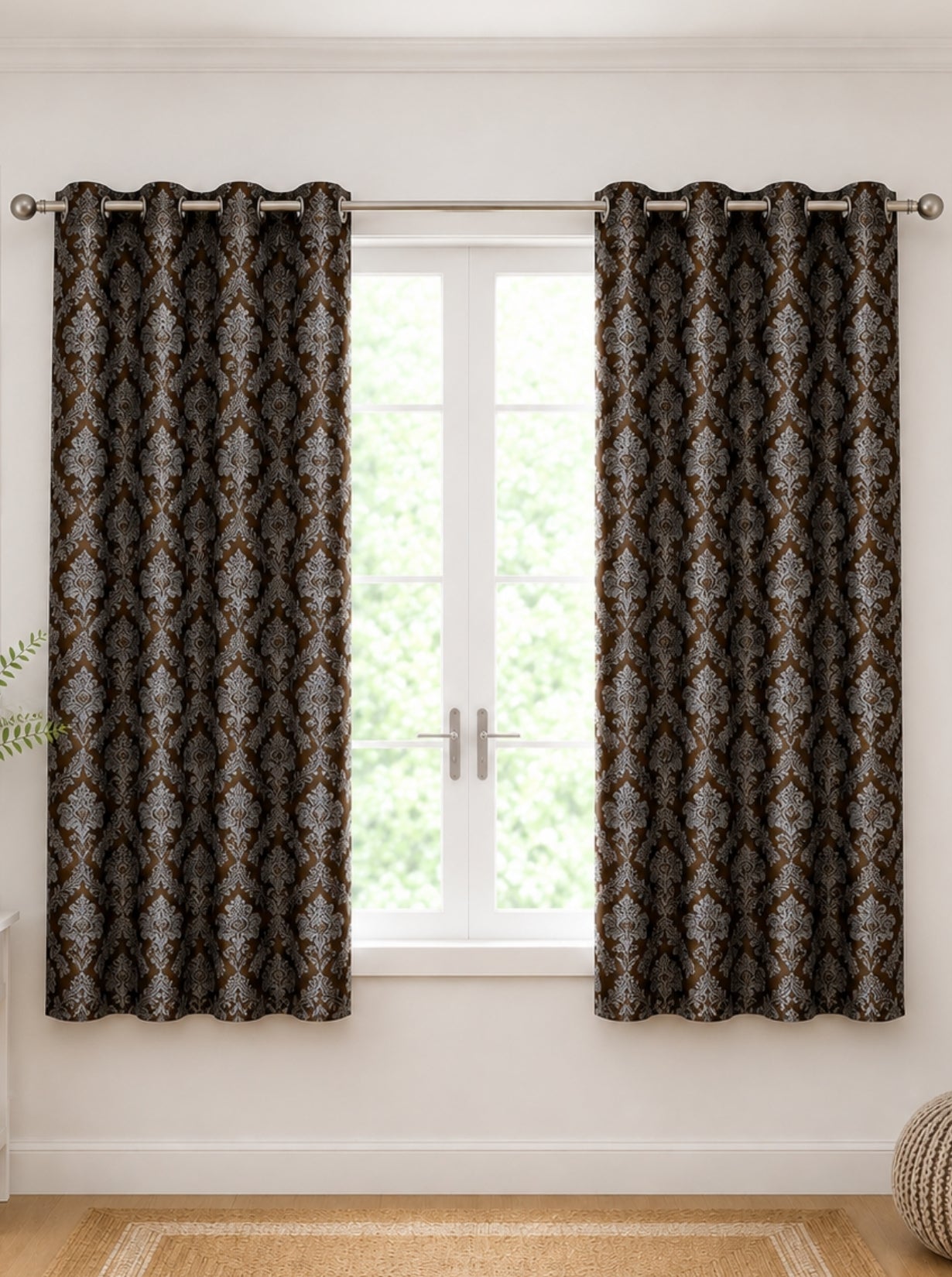 Daisy Window Curtains (Set of 2) 60% Light Filtering Poly Knitted 200 GSM Damask Brown