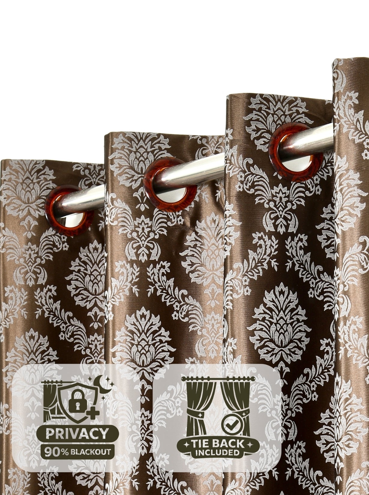 Daisy Window Curtains (Set of 2) 60% Light Filtering Poly Knitted 200 GSM Damask Brown