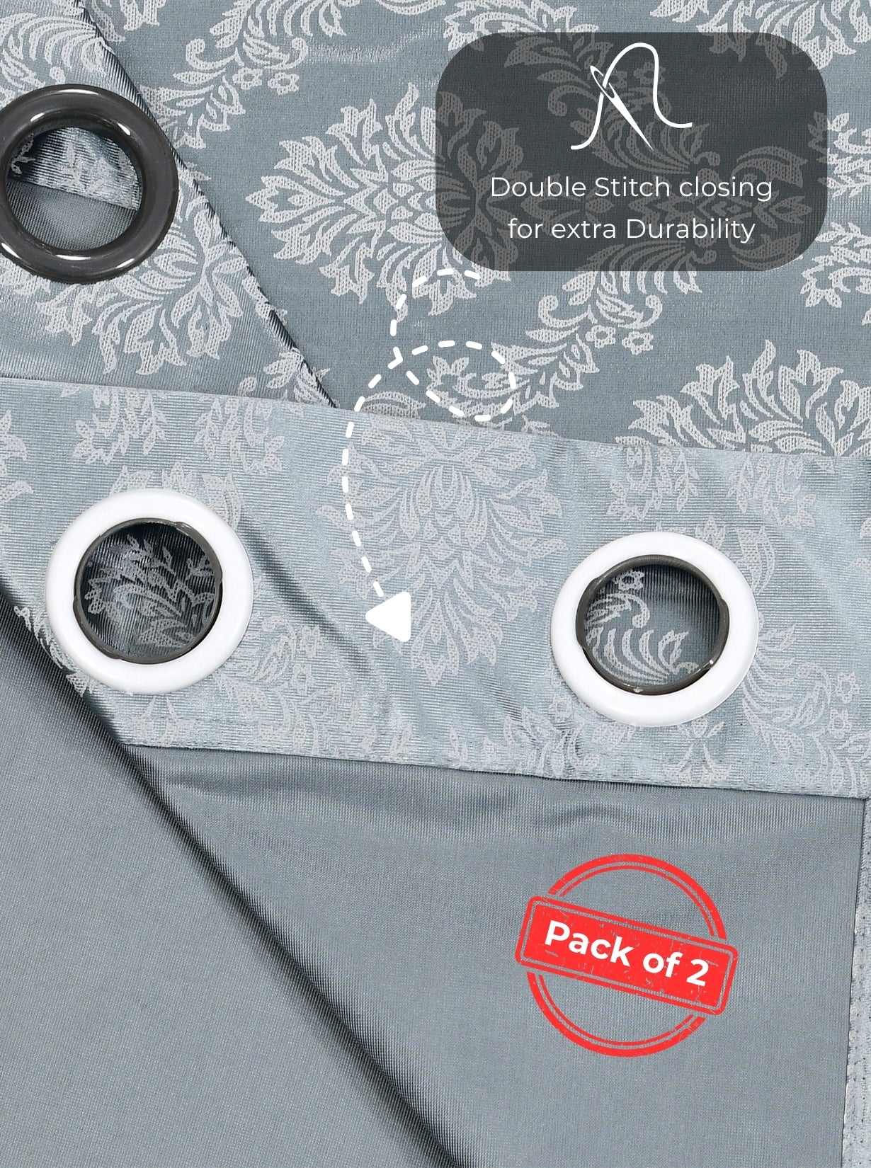 Daisy Window Curtains (Set of 2) 60% Light Filtering Poly Knitted 200 GSM Damask Grey