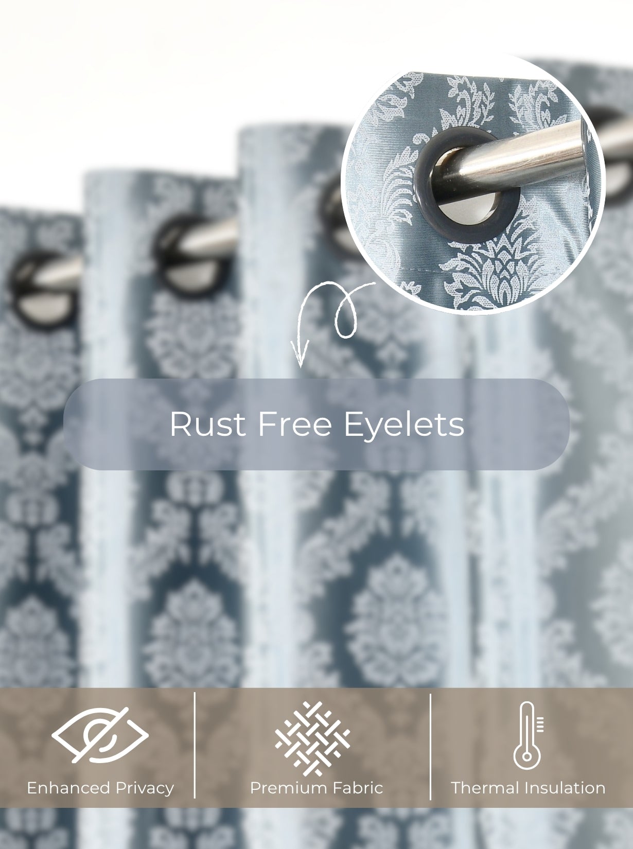 Daisy Window Curtains (Set of 2) 60% Light Filtering Poly Knitted 200 GSM Damask Grey
