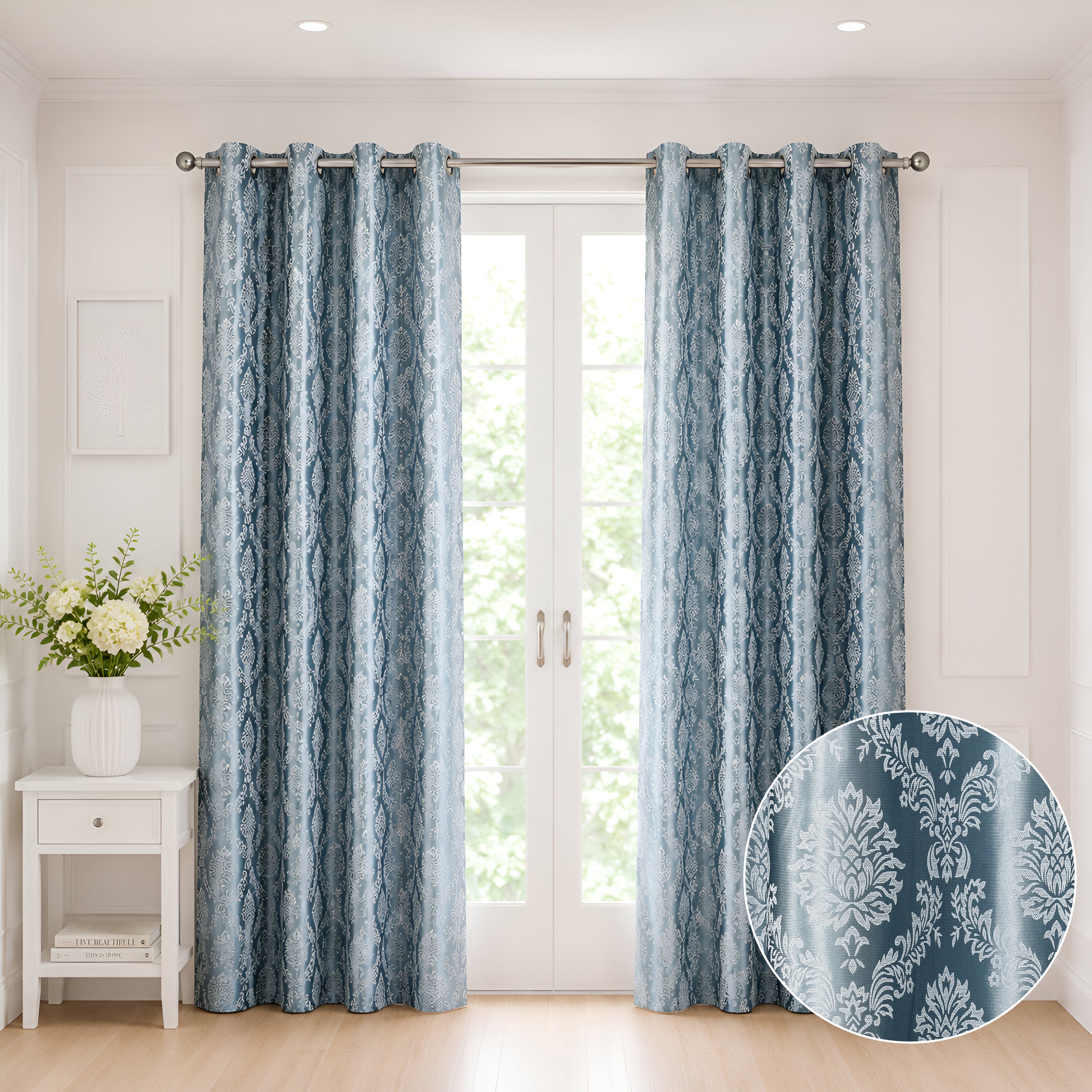 Daisy Door Curtains (Set of 2) 60% Light Filtering Poly Knitted 200 GSM Damask Grey
