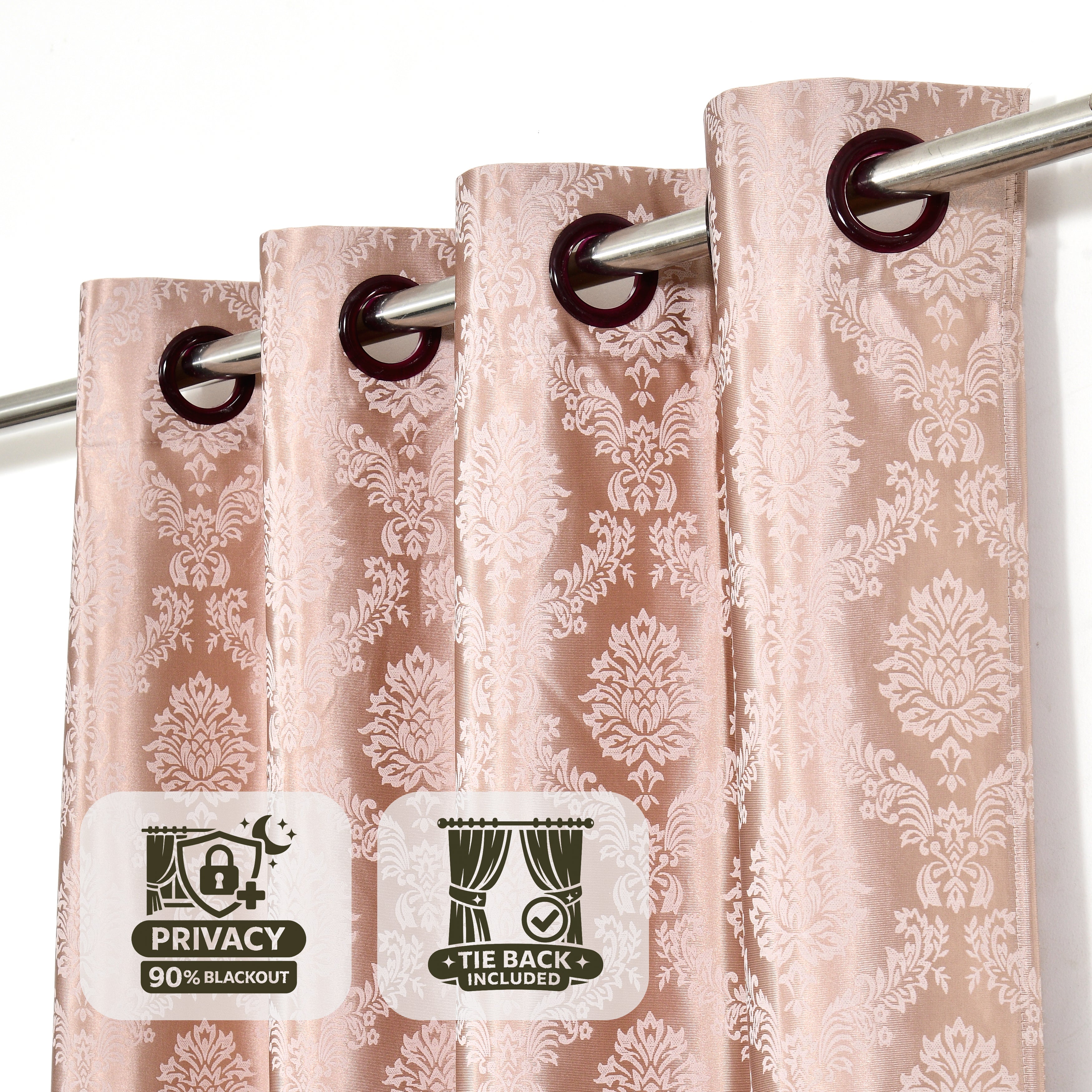 Daisy Door Curtains (Set of 2) 60% Light Filtering Poly Knitted 200 GSM Damask Rose Gold