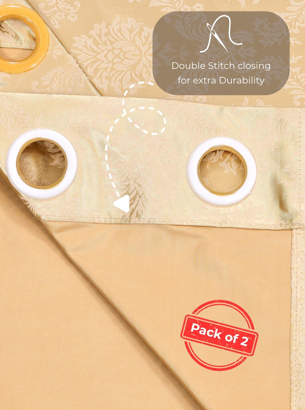 Daisy Window Curtains (Set of 2) 60% Light Filtering Poly Knitted 200 GSM Damask Gold