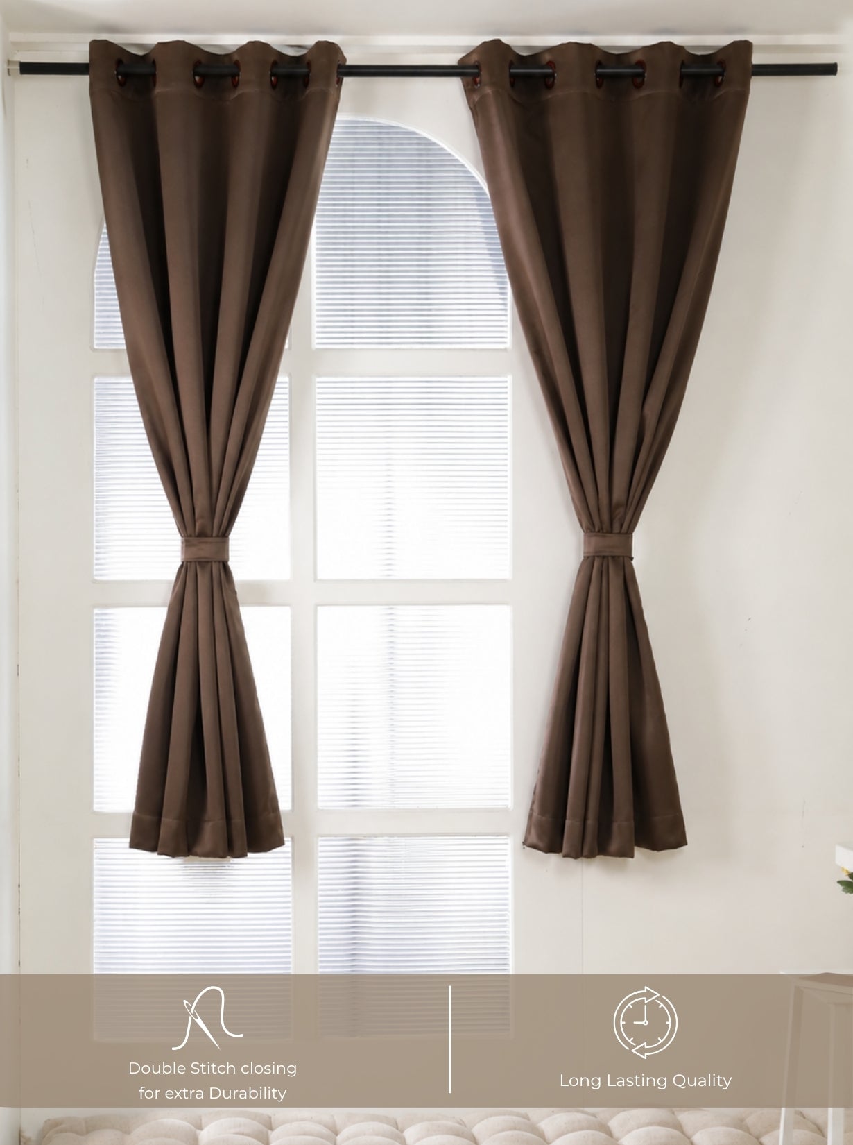 Rose Window Curtains (Set of 2) 90% Blackout 280 GSM Solid Brown