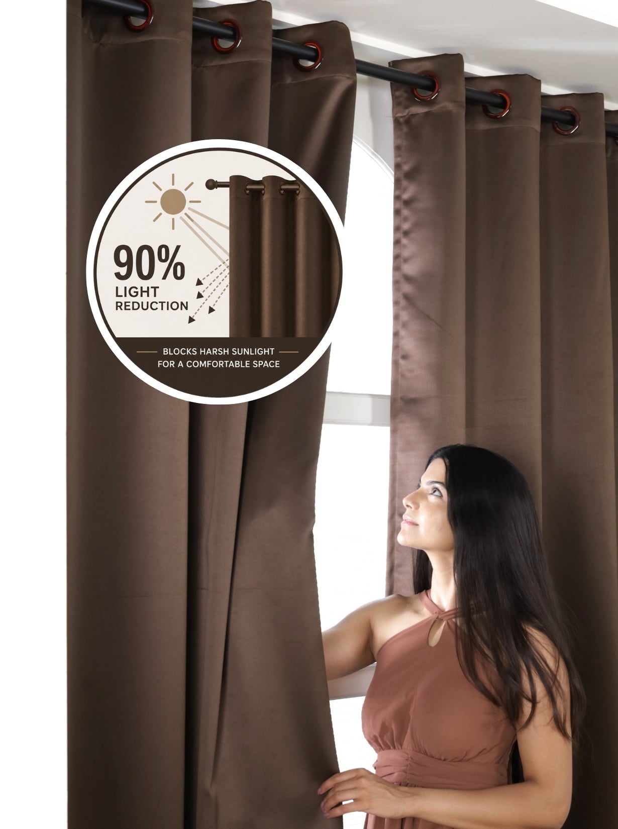 Rose Door Curtains (Set of 2) 90% Blackout 280 GSM Solid Brown