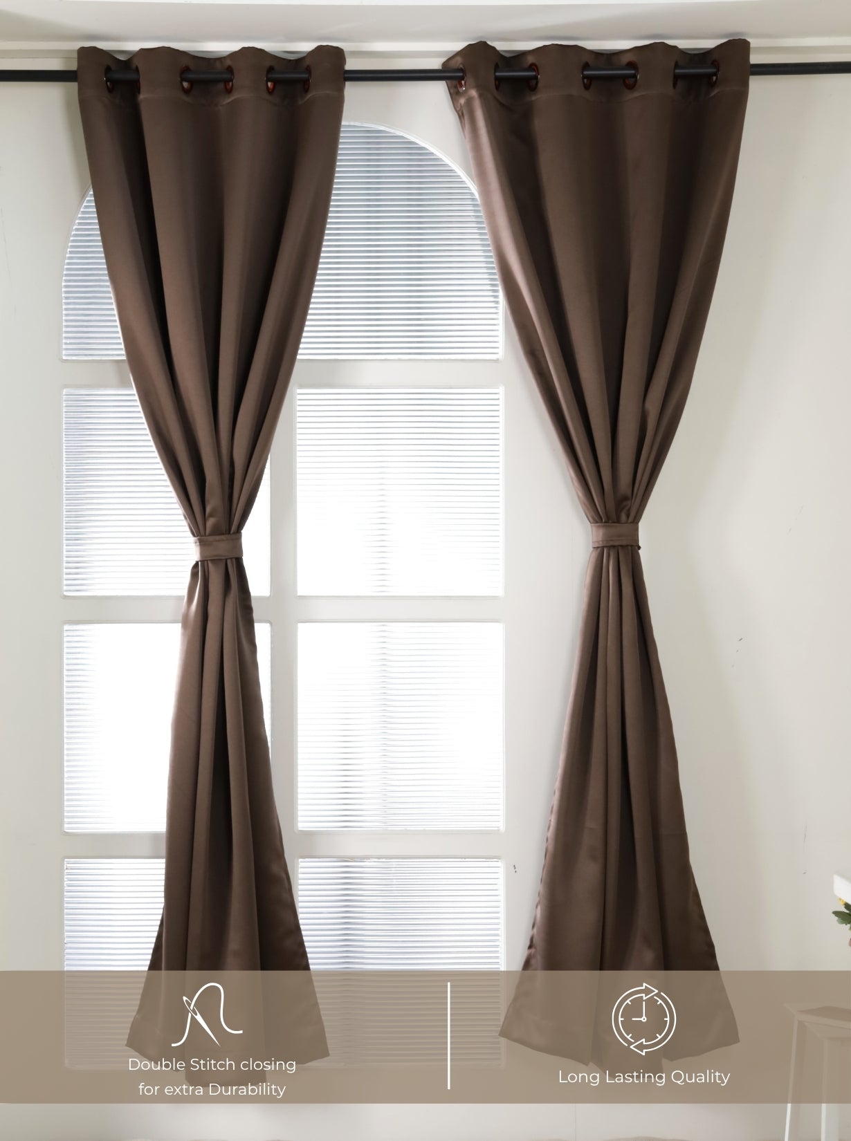 Rose Door Curtains (Set of 2) 90% Blackout 280 GSM Solid Brown