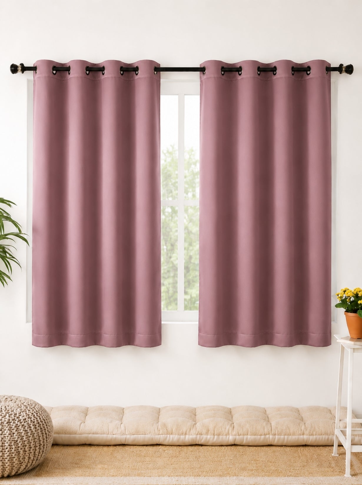 Rose Window Curtains (Set of 2) 90% Blackout 280 GSM Solid Falsa