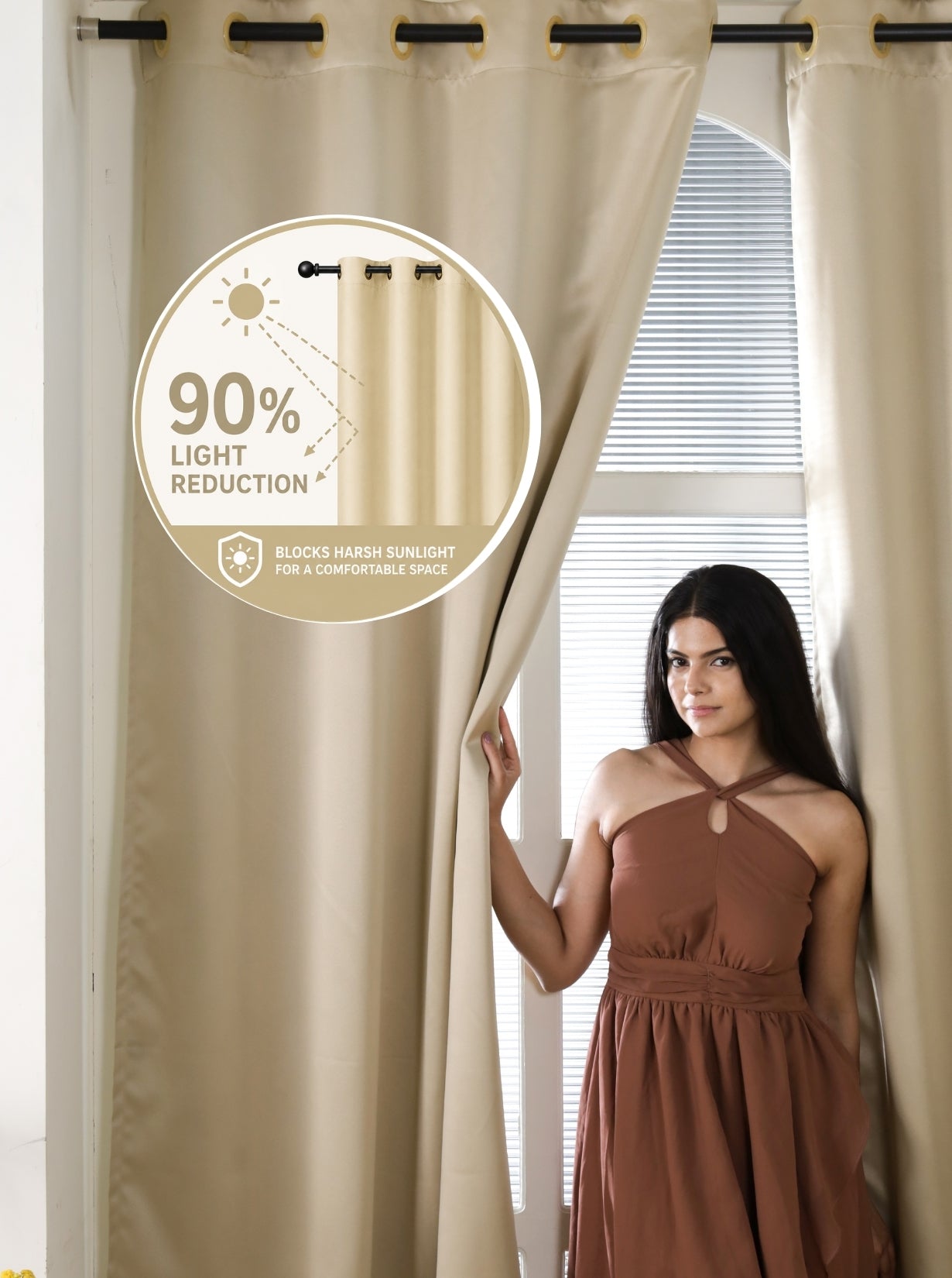 Rose Door XL Curtains (Set of 2) 90% Blackout 280 GSM Solid Gold
