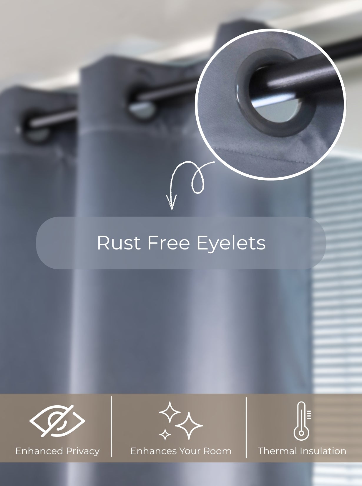 Rose Door XL Curtains (Set of 2) 90% Blackout 280 GSM Solid Grey