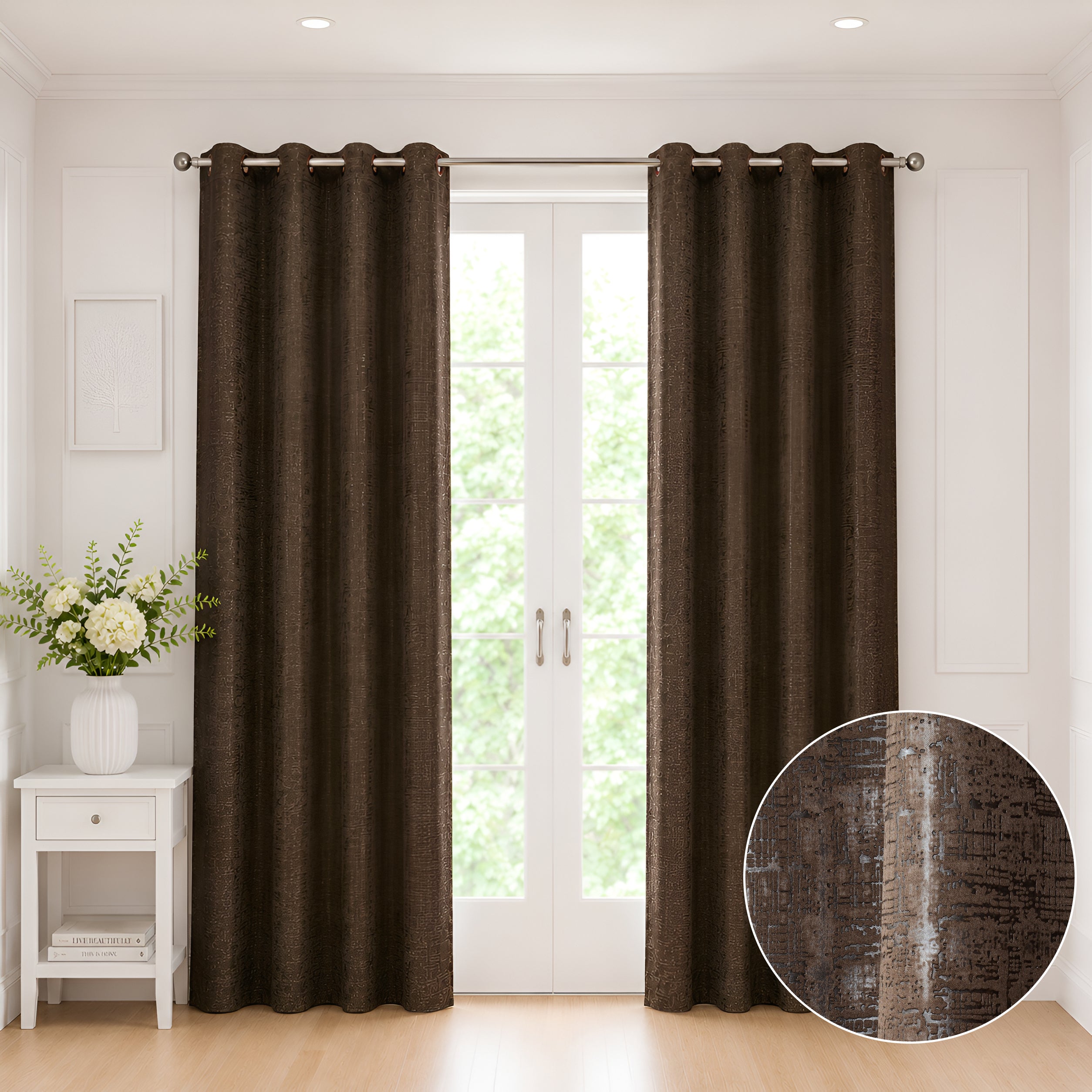 Lily Door XL Curtains (Set of 2) 90% Blackout 280 GSM Embossed Textured Brown