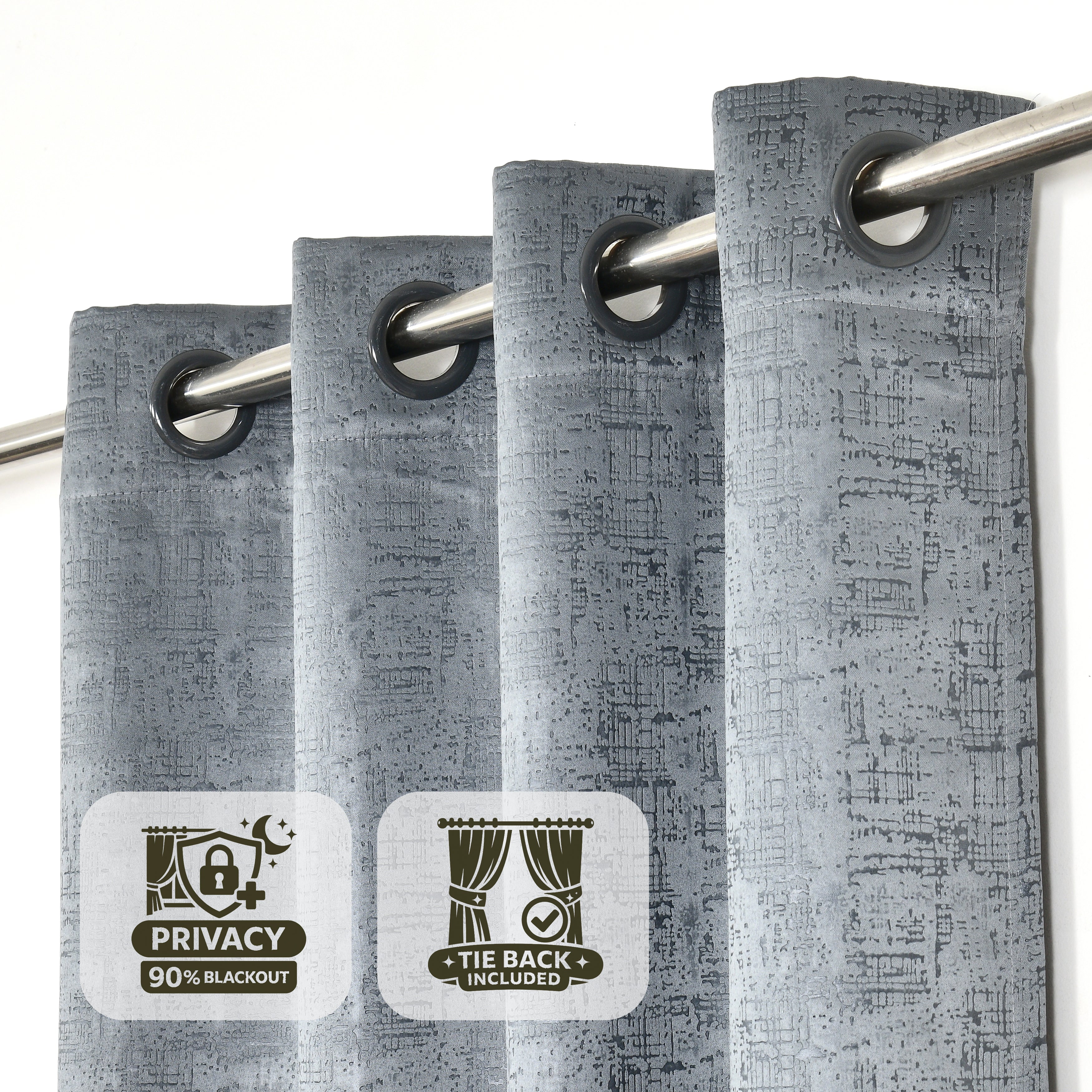 Lily Door Curtains (Set of 2) 90% Blackout 280 GSM Embossed Textured Grey