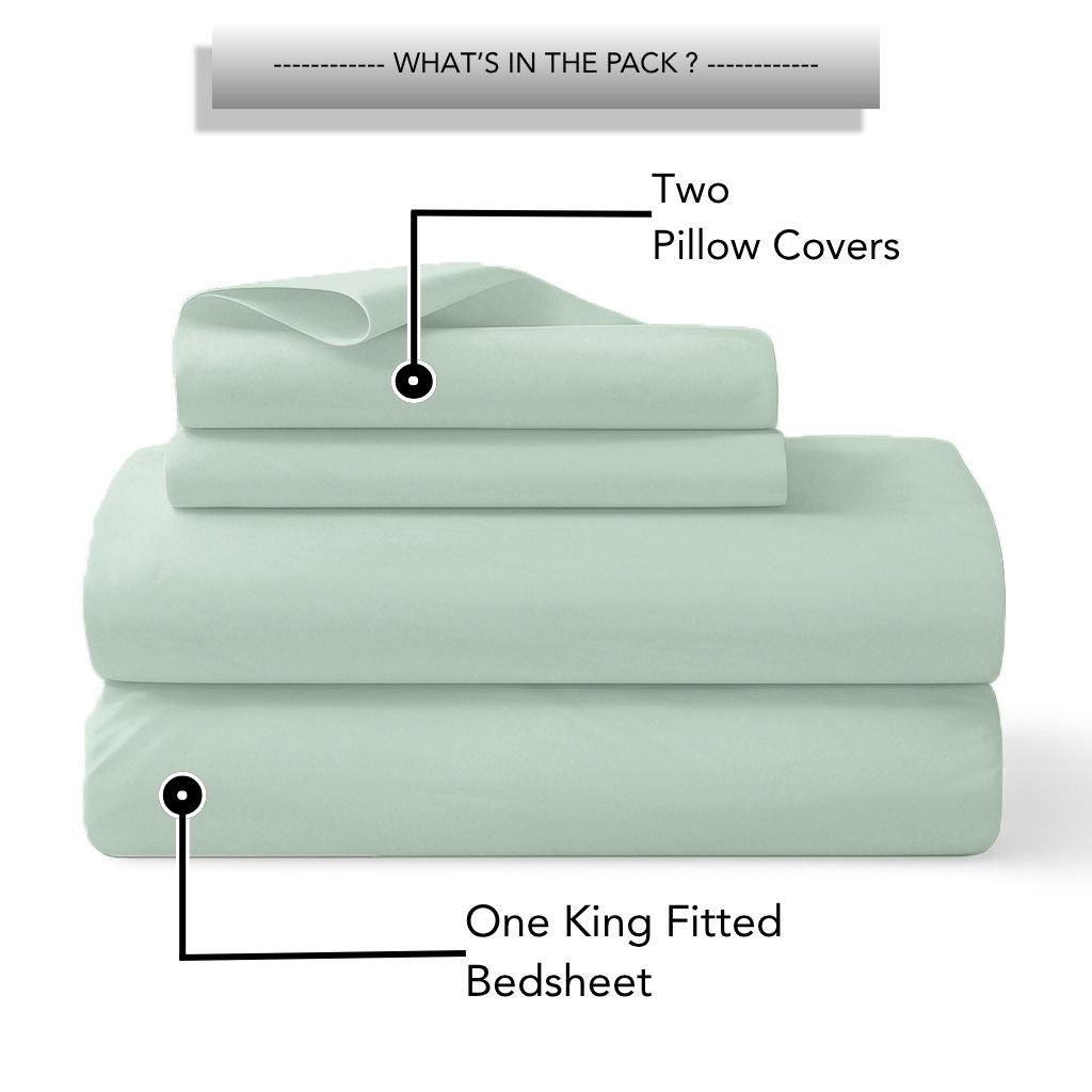 Tulip King Fitted Sheet with 2 Pillow Covers 125 GSM Micropeach Super Sateen Sky Blue
