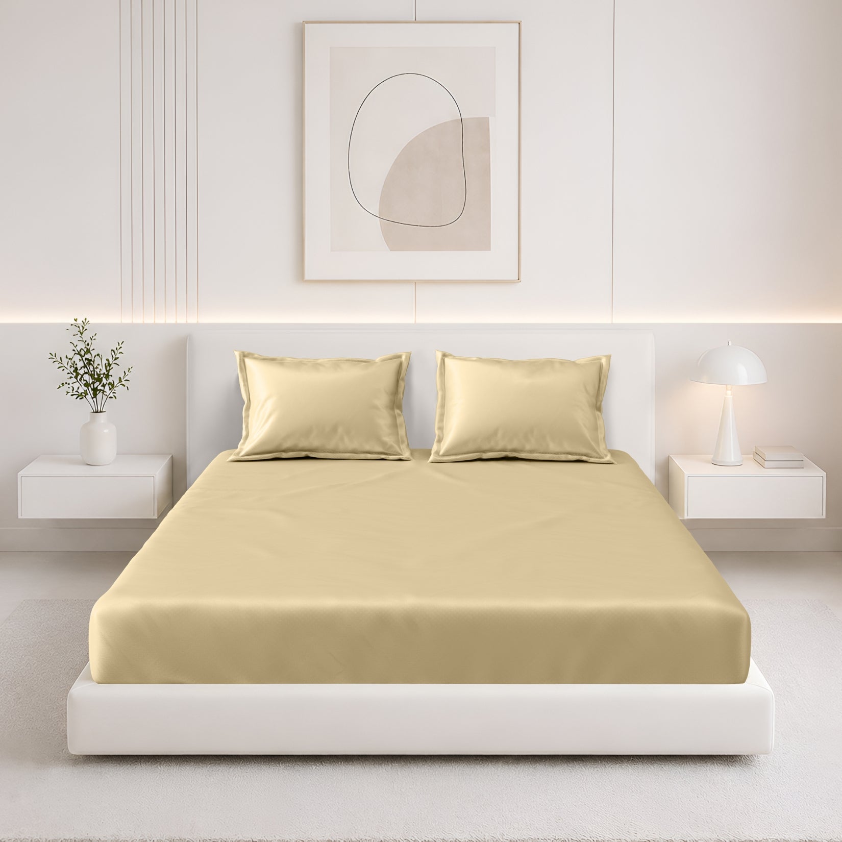 Tulip Queen Fitted Sheet with 2 Pillow Covers 125 GSM Micropeach Super Sateen Gold