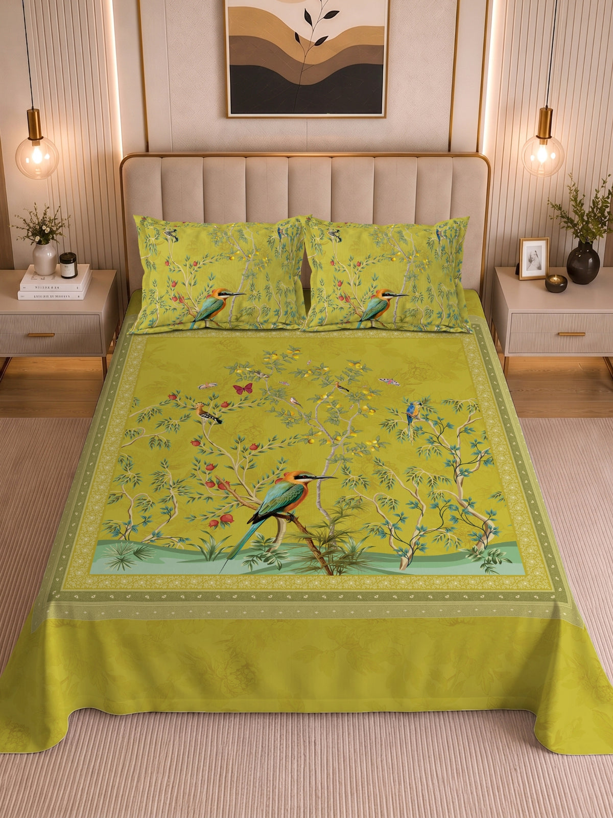 Homeful Style Canvas Stories Floral Print 160 TC Bedsheet with 2 Pillow Covers