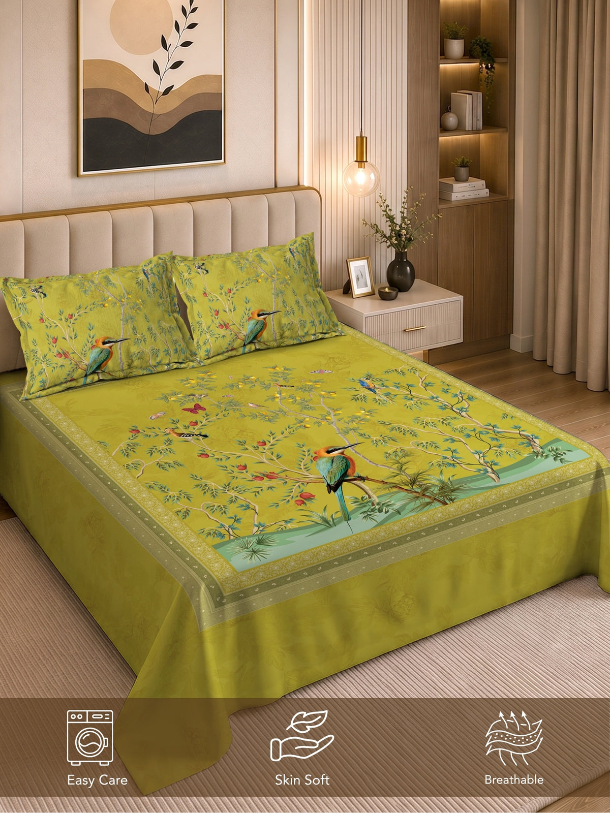 Homeful Style Canvas Stories Floral Print 160 TC Bedsheet with 2 Pillow Covers