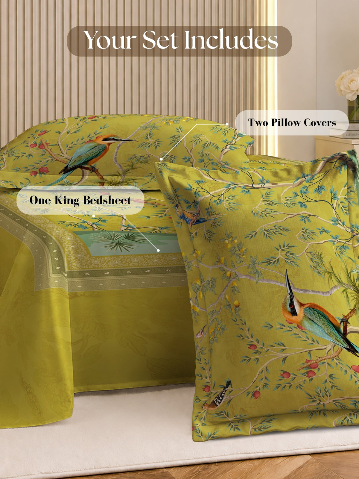 Homeful Style Canvas Stories Floral Print 160 TC Bedsheet with 2 Pillow Covers