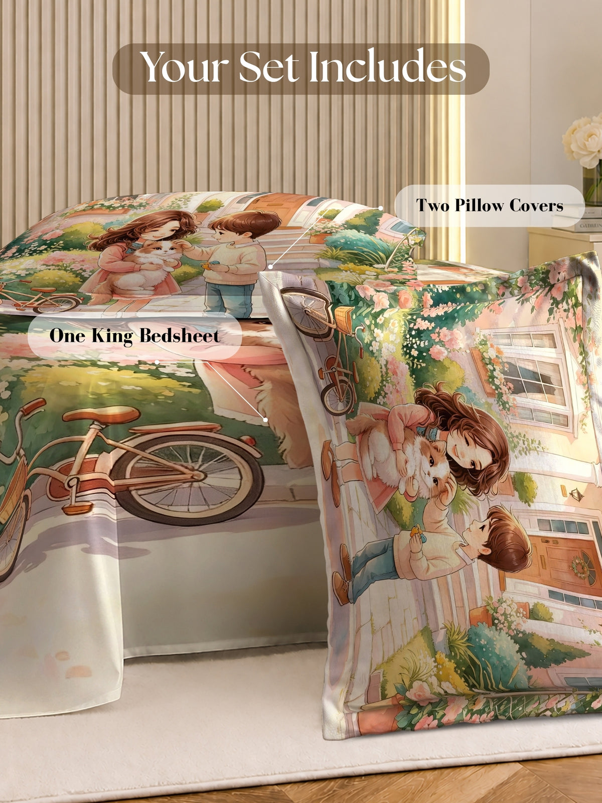 Homeful Style Canvas Stories Pictorial Printed 160 TC Bedsheet with 2 Pillow Covers