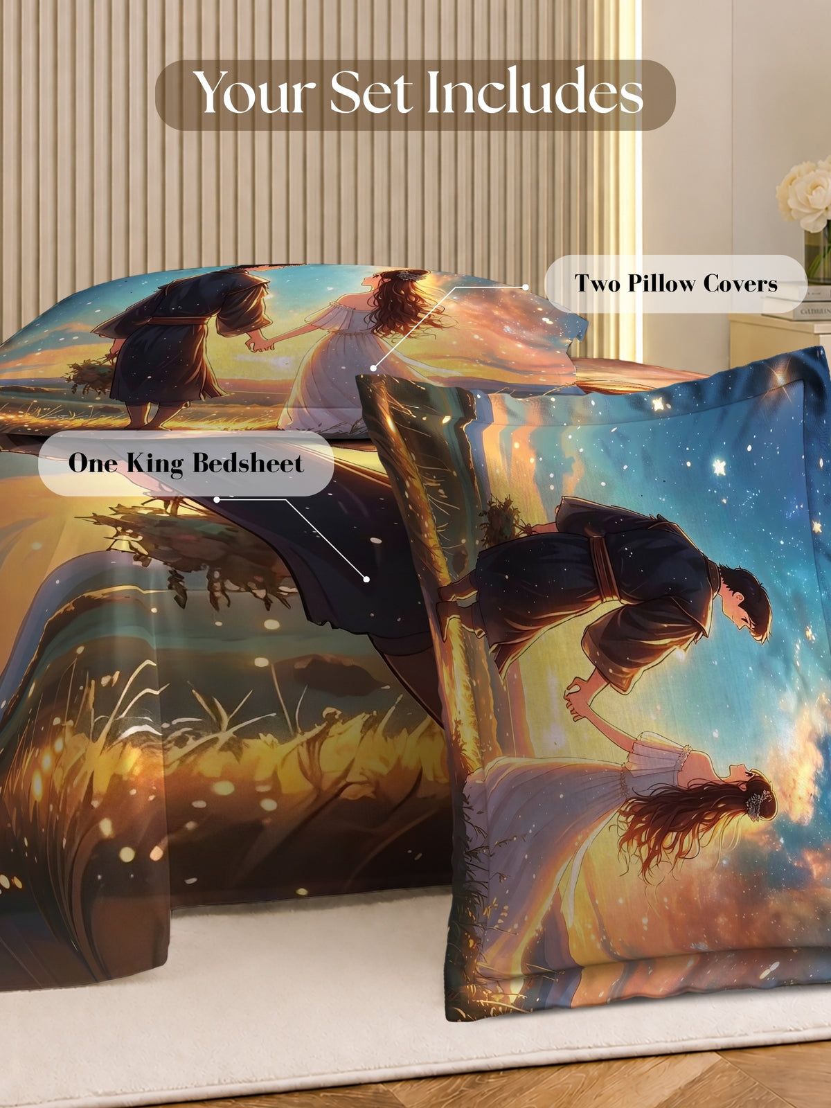 Homeful Style Canvas Stories Pictorial Printed 160 TC Bedsheet with 2 Pillow Covers