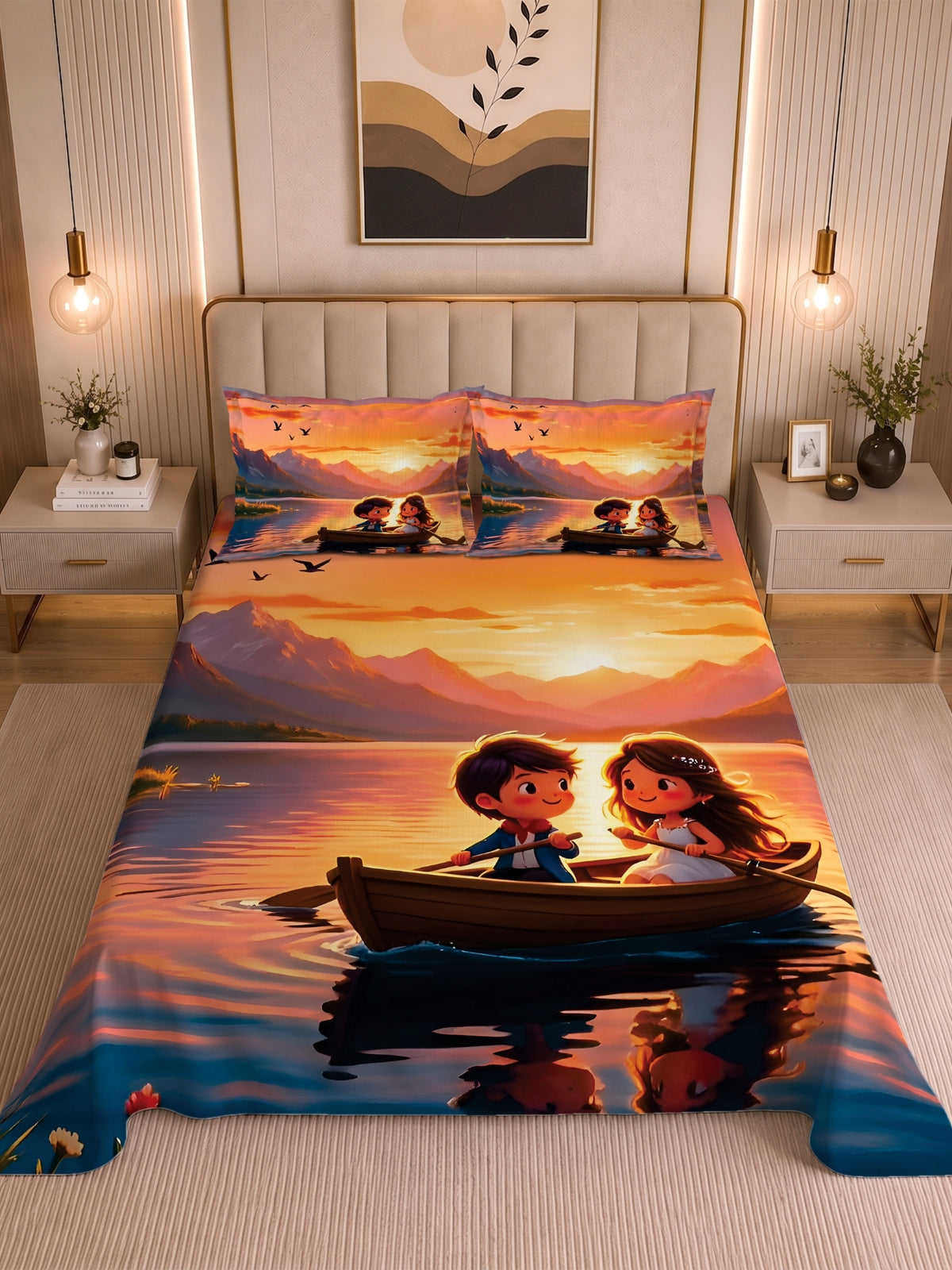 Homeful Style Canvas Stories Pictorial Printed 160 TC Bedsheet with 2 Pillow Covers