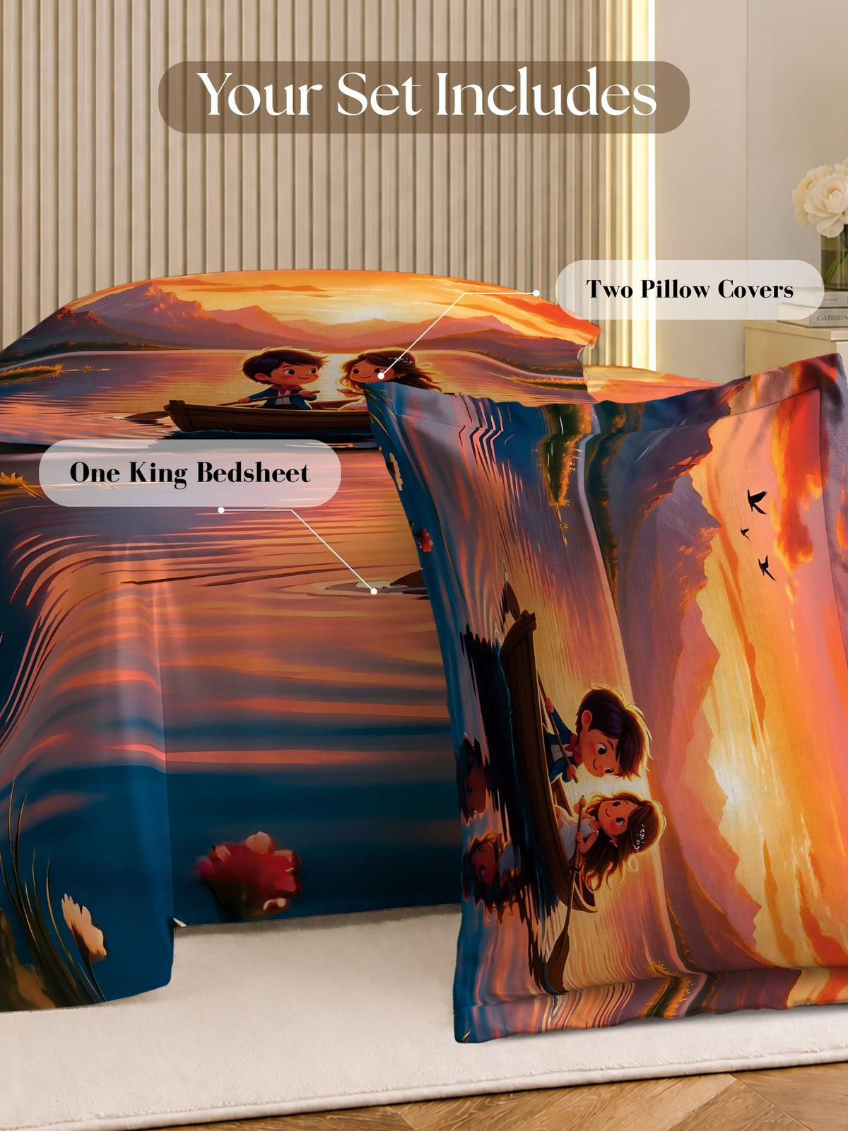 Homeful Style Canvas Stories Pictorial Printed 160 TC Bedsheet with 2 Pillow Covers