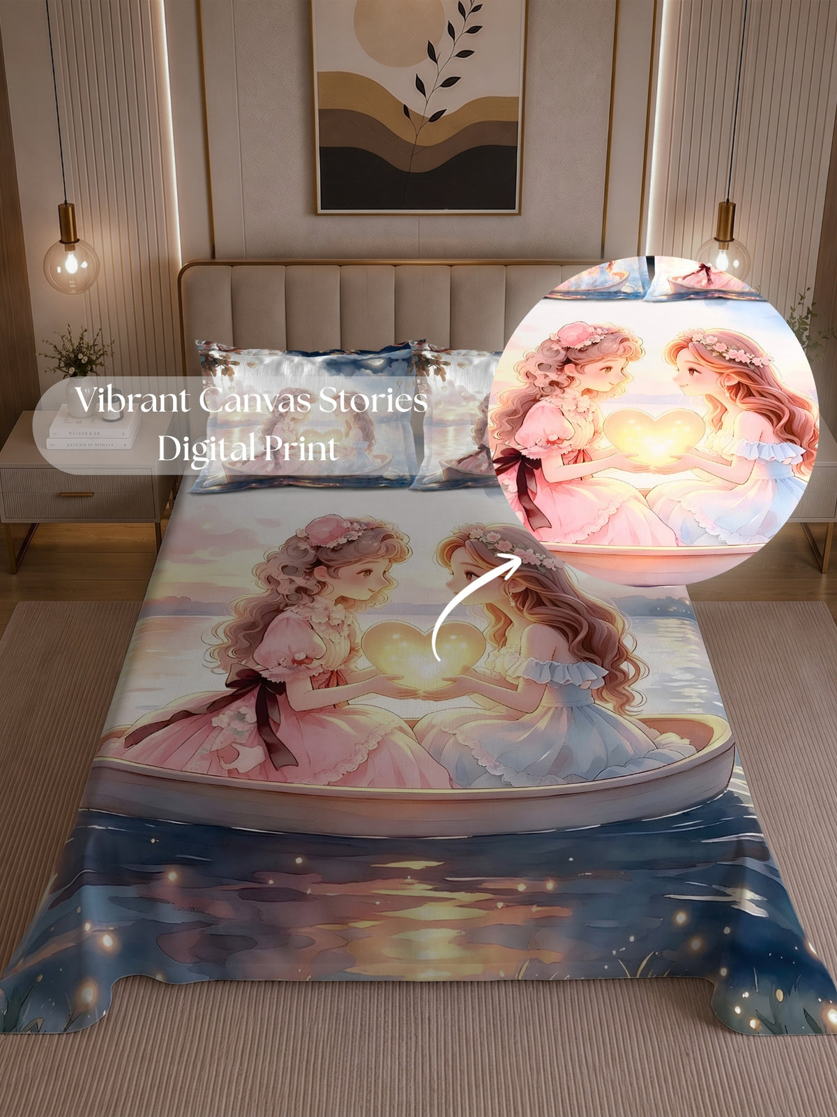 Homeful Style Canvas Stories Pictorial Printed 160 TC Bedsheet with 2 Pillow Covers