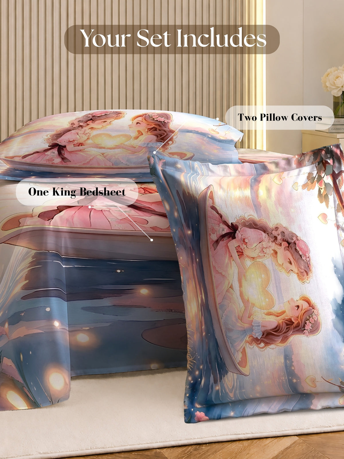 Homeful Style Canvas Stories Pictorial Printed 160 TC Bedsheet with 2 Pillow Covers