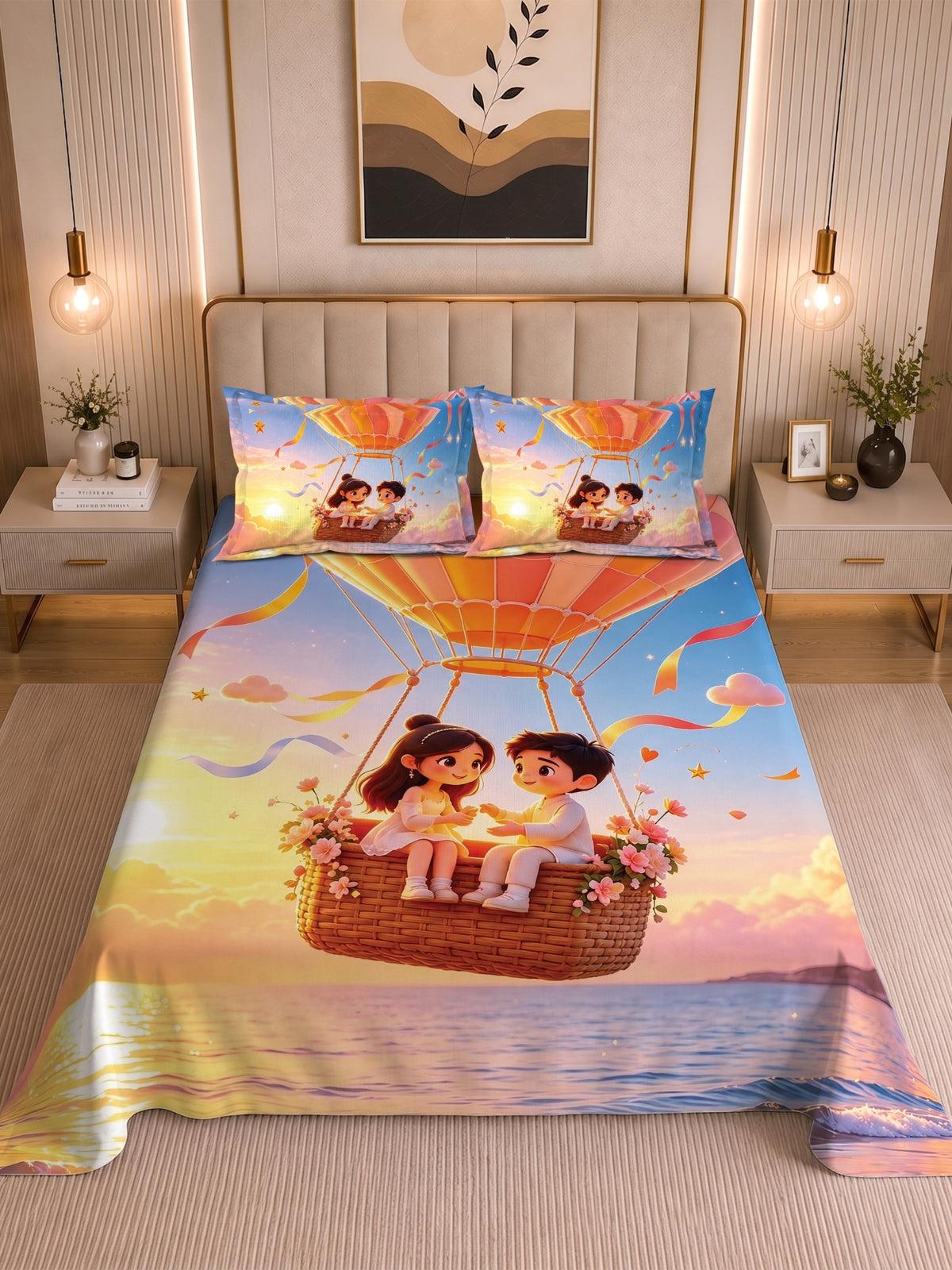 Homeful Style Canvas Stories Pictorial Printed 160 TC Bedsheet with 2 Pillow Covers