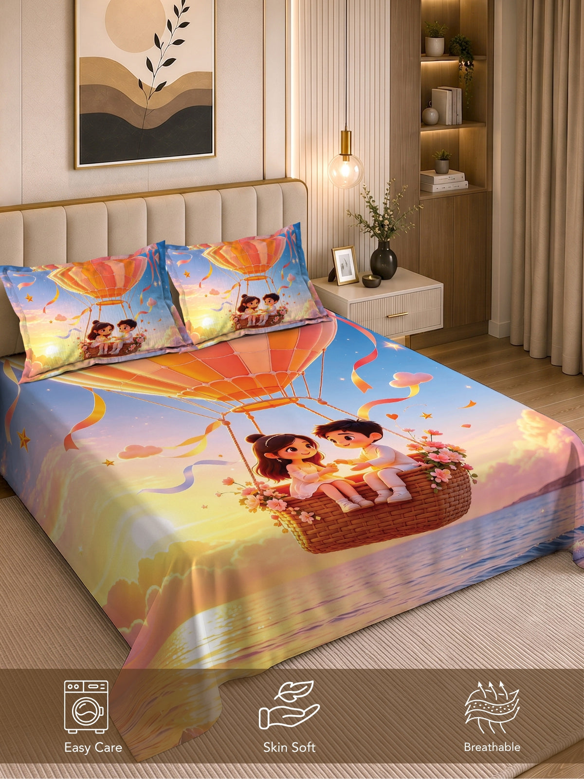 Homeful Style Canvas Stories Pictorial Printed 160 TC Bedsheet with 2 Pillow Covers
