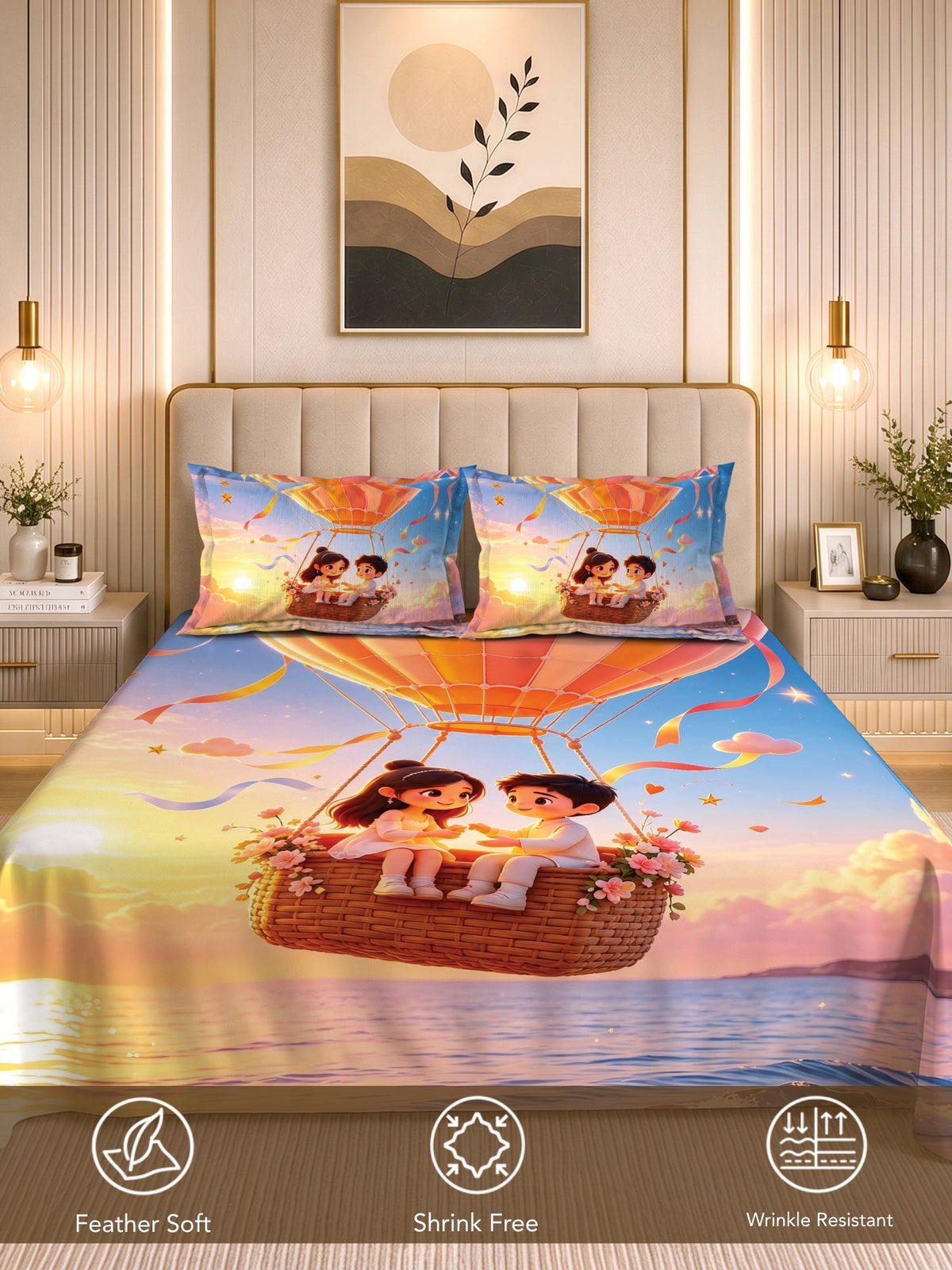 Homeful Style Canvas Stories Pictorial Printed 160 TC Bedsheet with 2 Pillow Covers