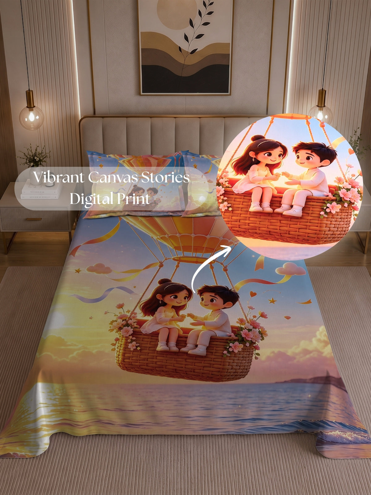 Homeful Style Canvas Stories Pictorial Printed 160 TC Bedsheet with 2 Pillow Covers
