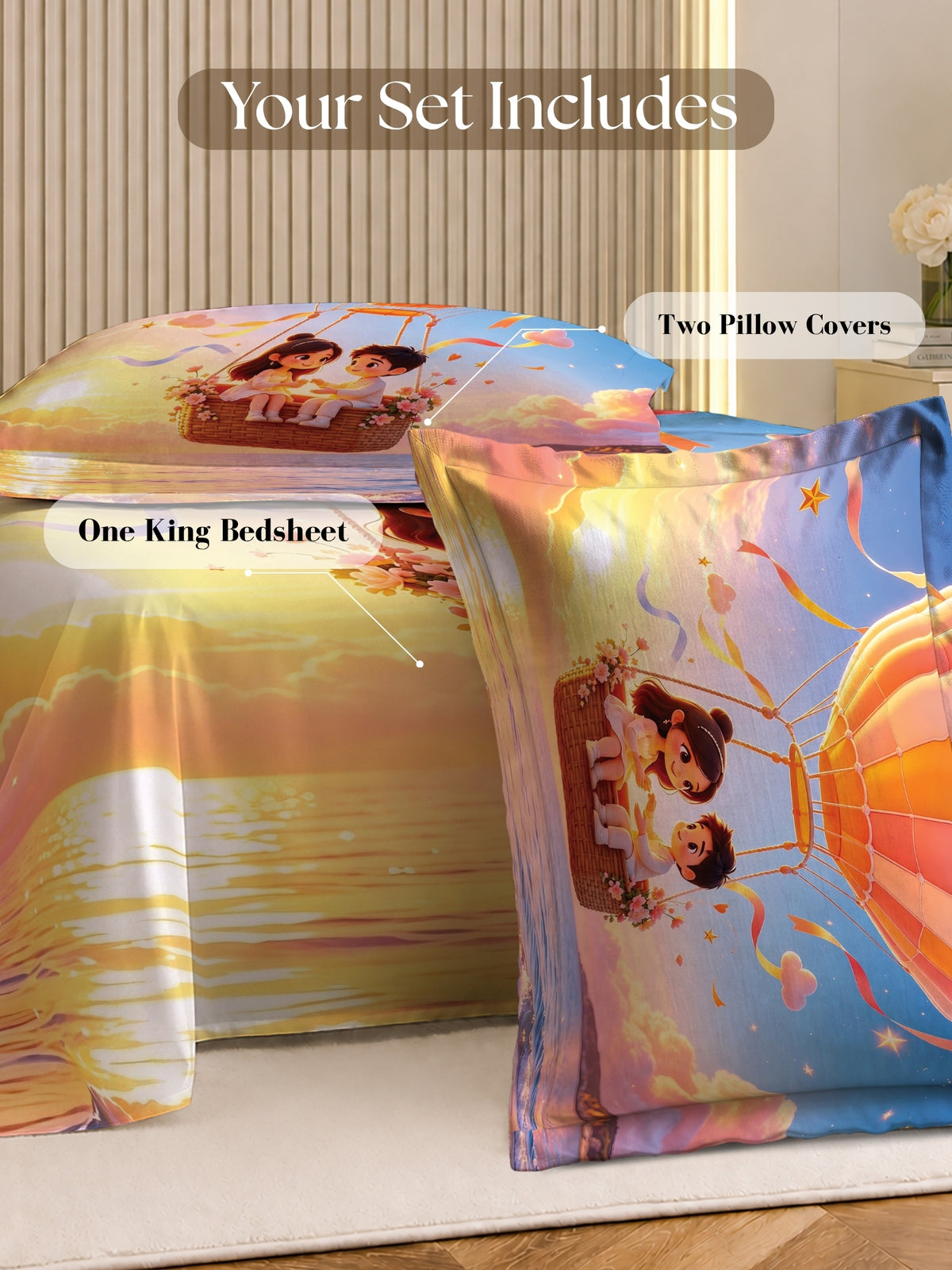 Homeful Style Canvas Stories Pictorial Printed 160 TC Bedsheet with 2 Pillow Covers