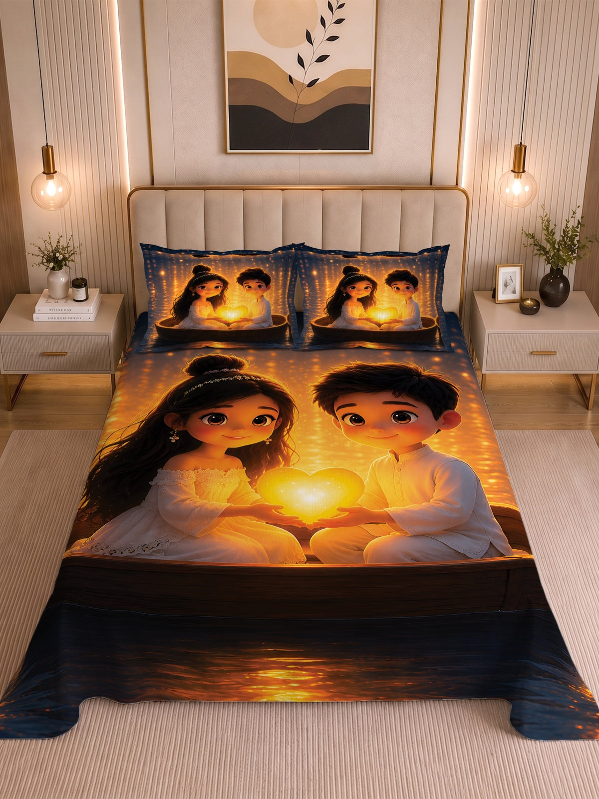 Homeful Style Canvas Stories Pictorial Printed 160 TC Bedsheet with 2 Pillow Covers