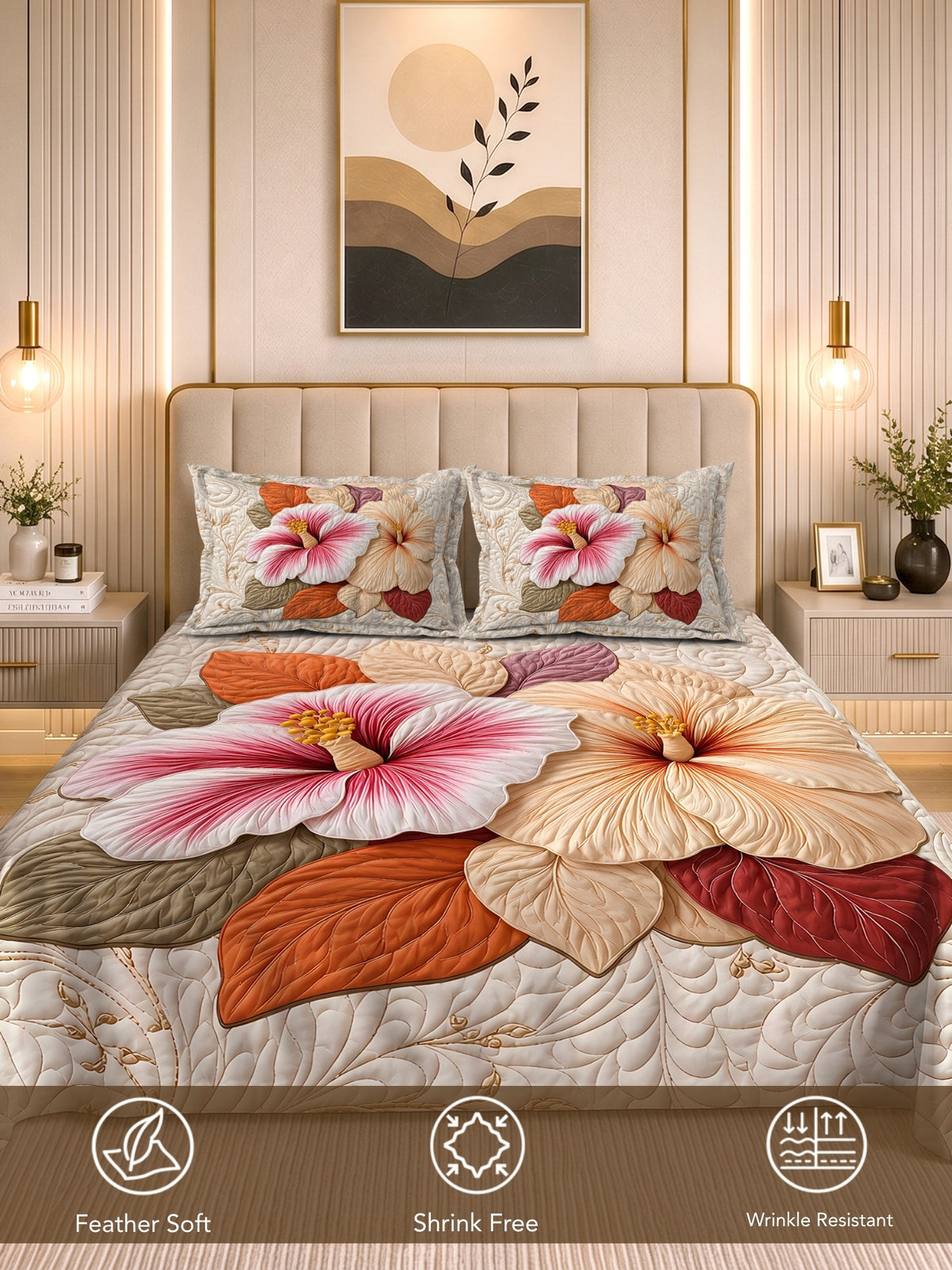Homeful Style Living Canvas Floral Print 160 TC Bedsheet with 2 Pillow Covers