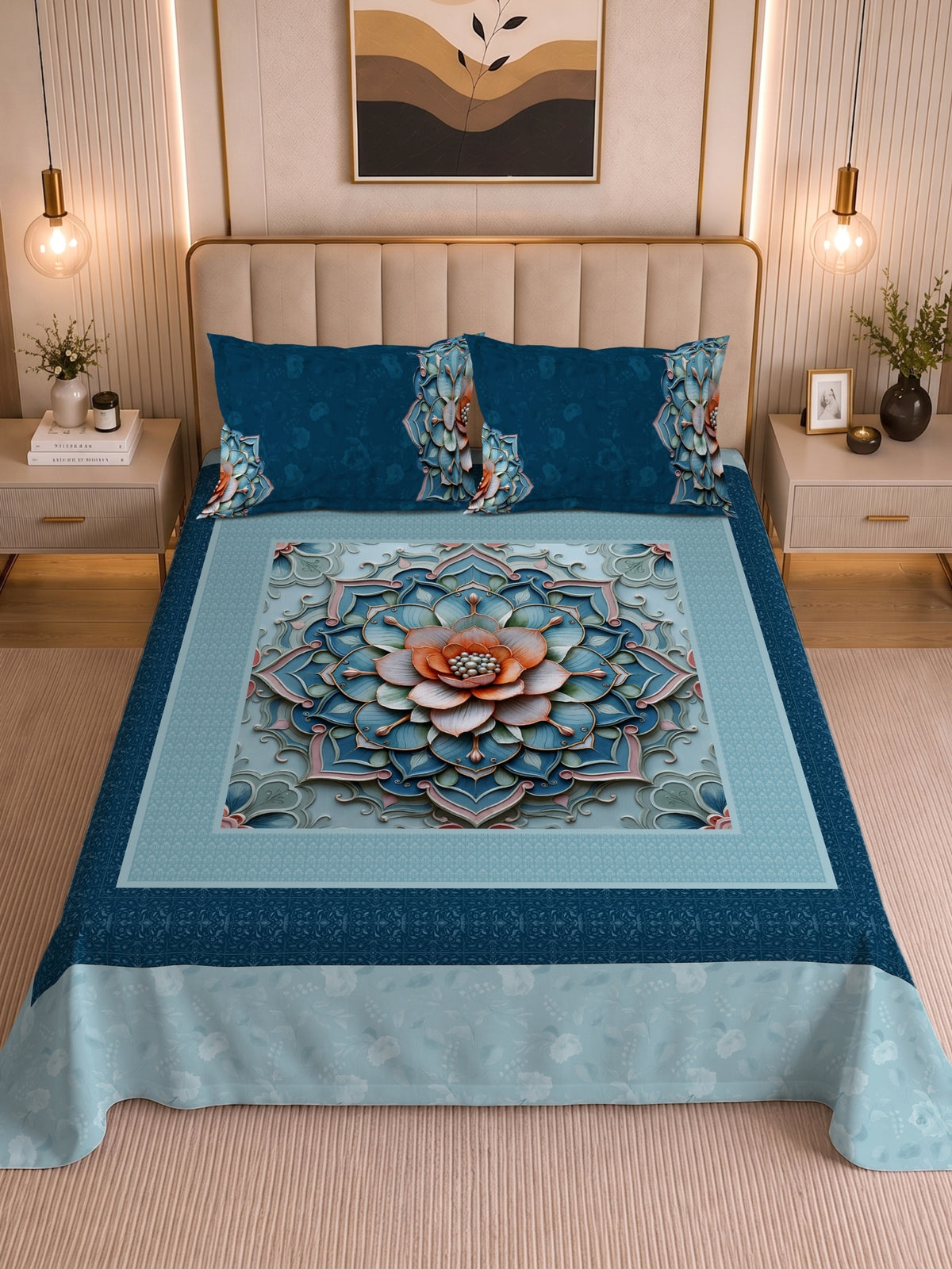 Homeful Style Living Canvas Floral Print 160 TC Bedsheet with 2 Pillow Covers