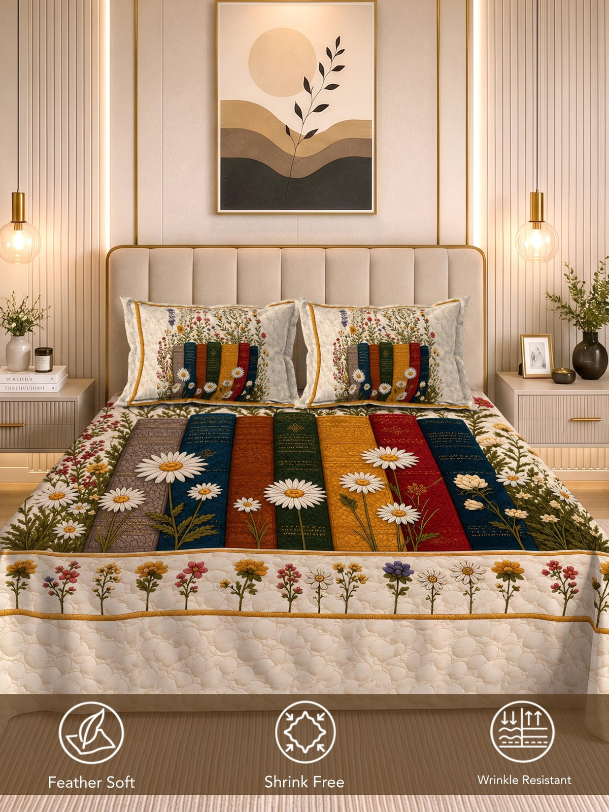Homeful Style Living Canvas Geometric Print 160 TC Bedsheet with 2 Pillow Covers