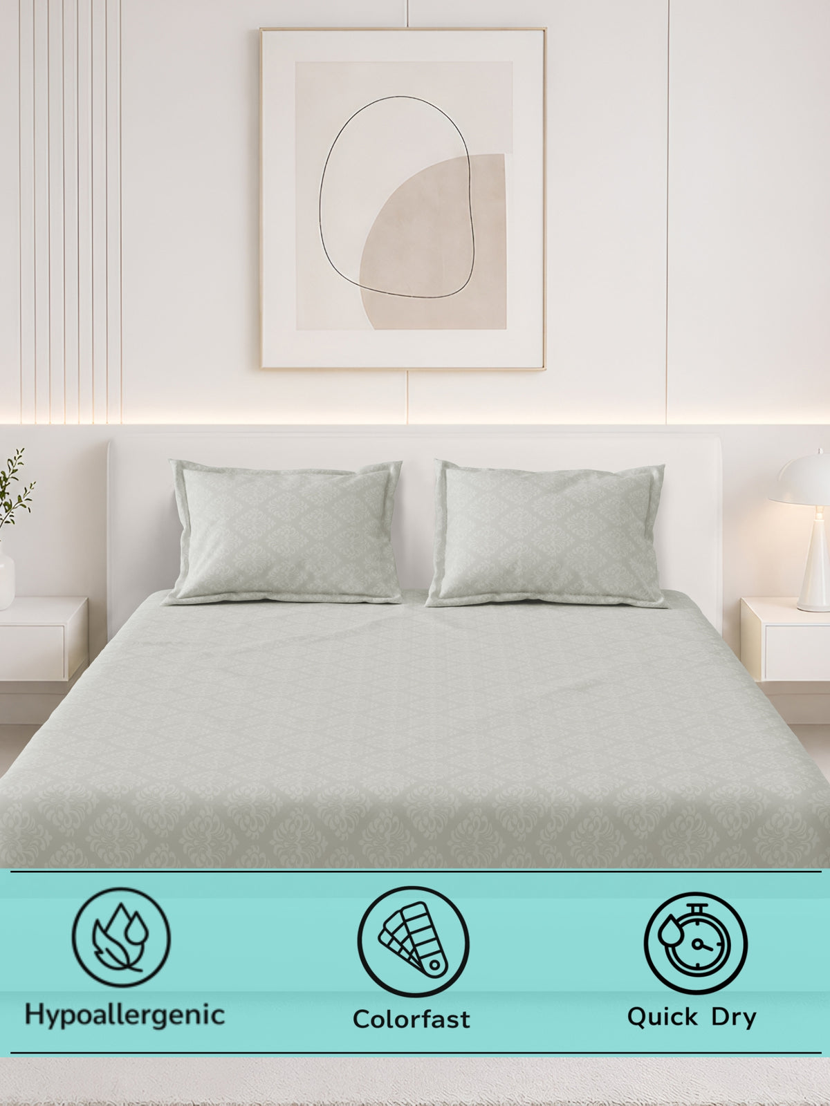Jasmine 115 GSM Embossed Jacquard Micropeach Bedsheet with 2 Pillow Covers