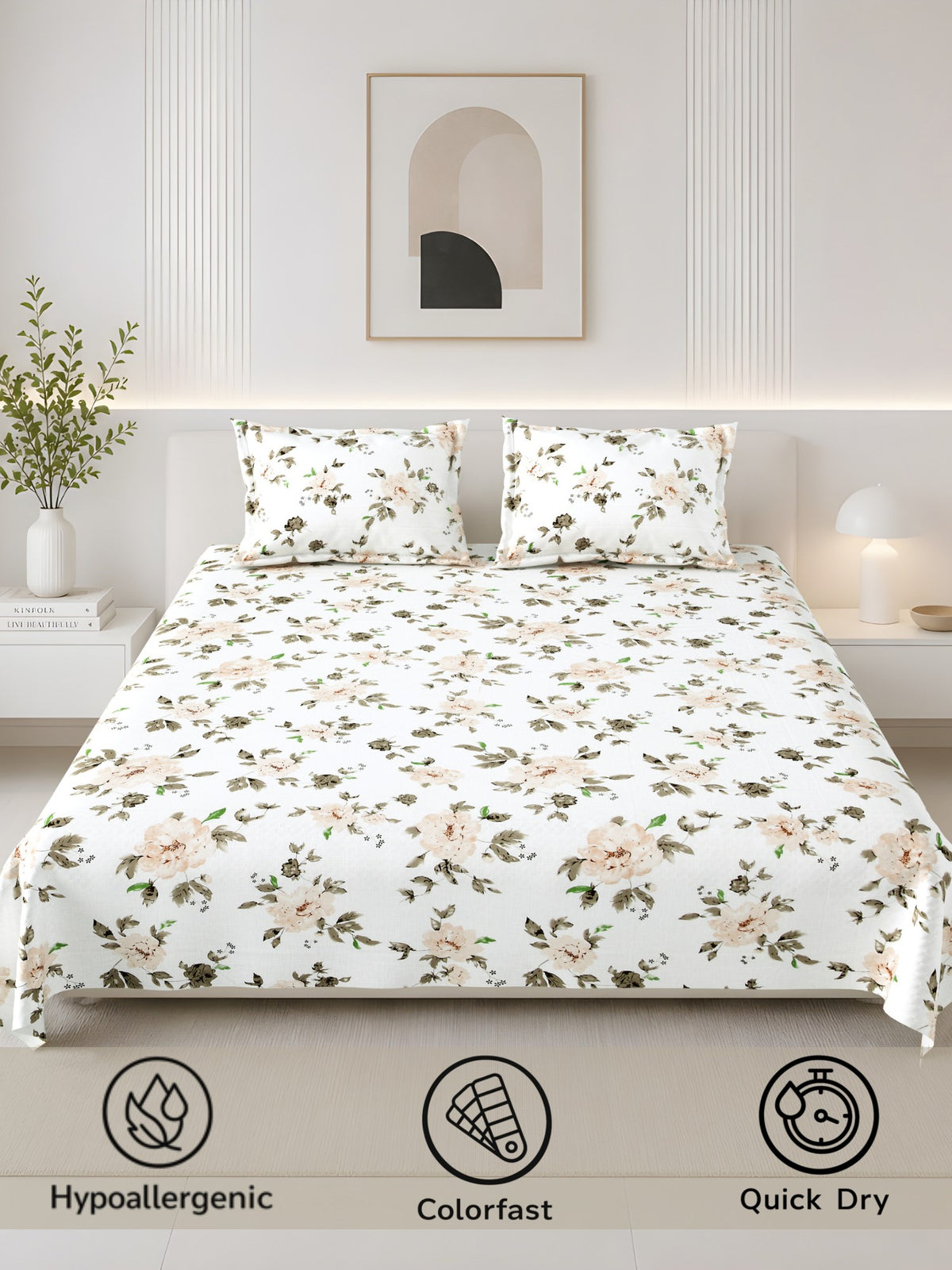 Lily 180 TC 100% Cotton Flora Bedsheet with 2 Pillow Covers – Brown