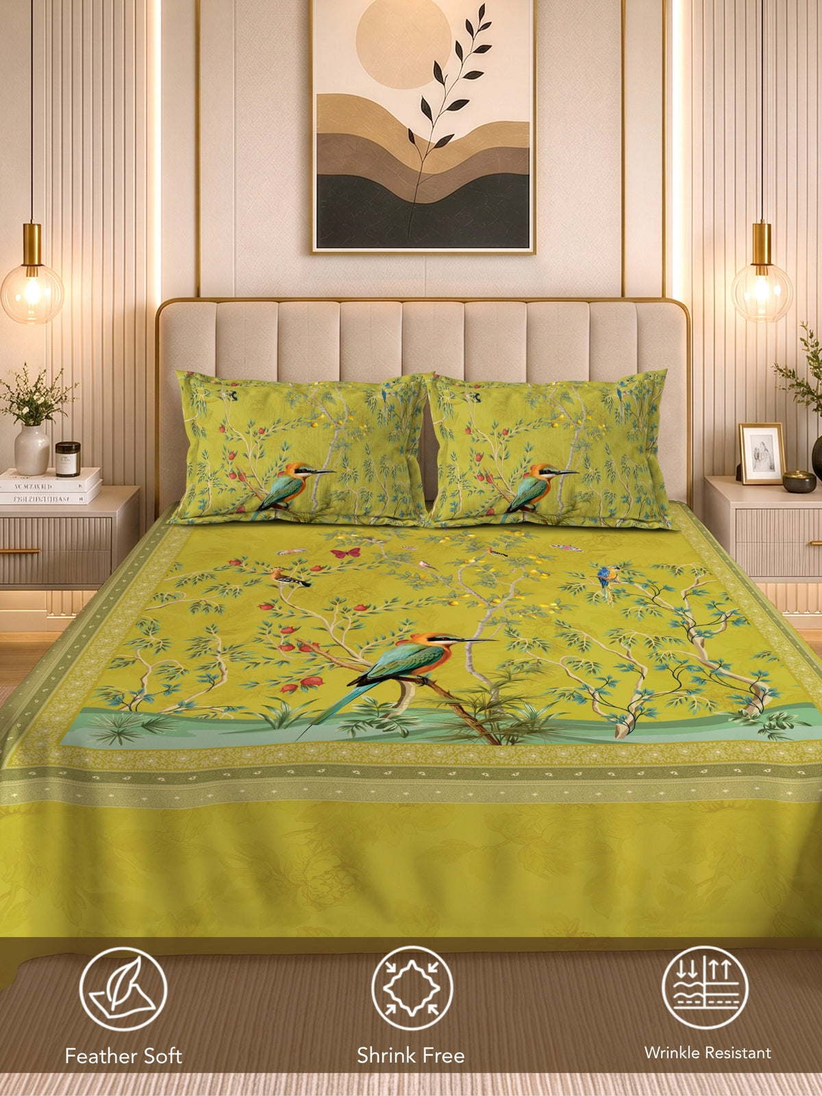 Homeful Style Canvas Stories Floral Print 160 TC Bedsheet with 2 Pillow Covers