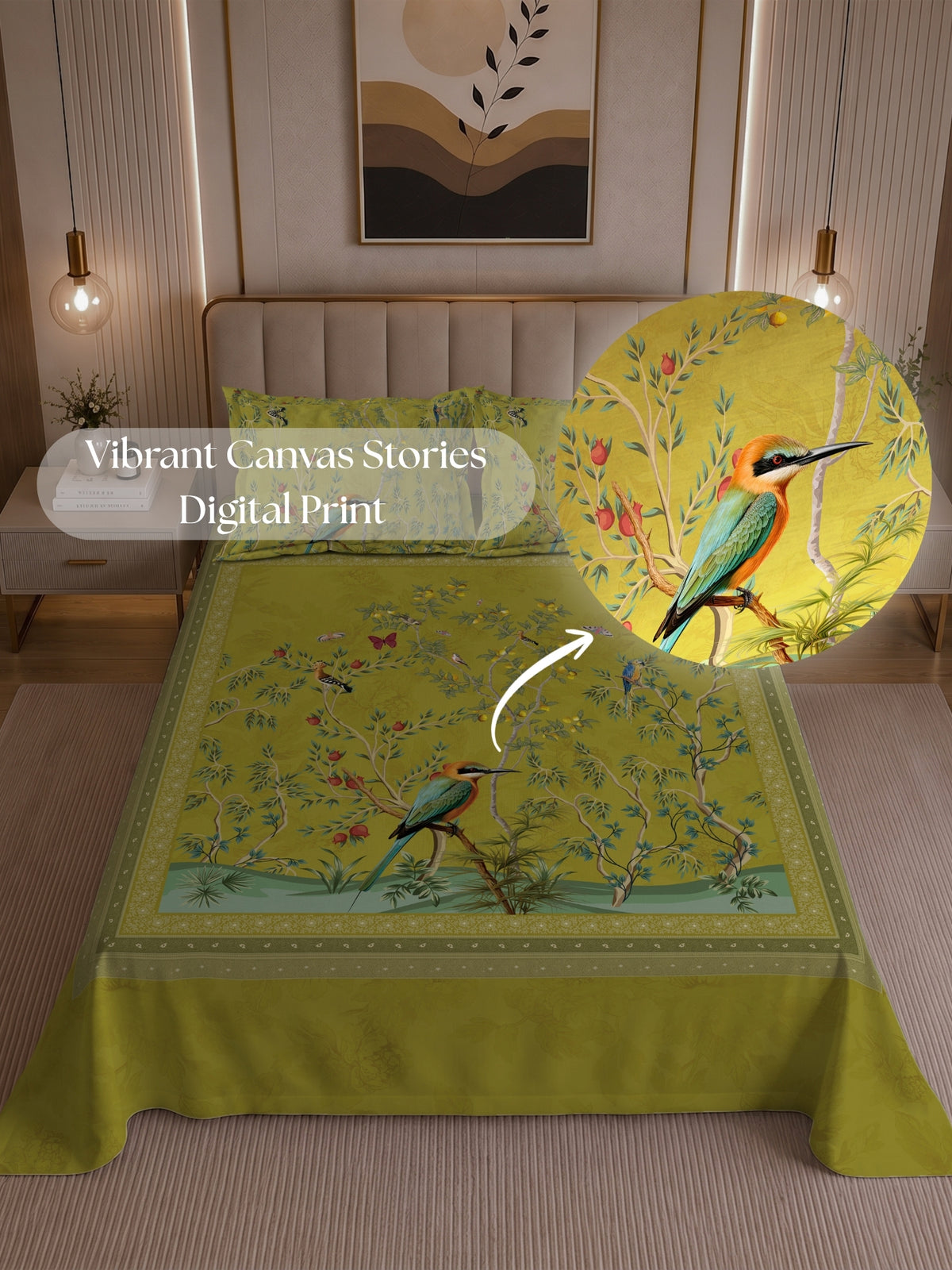 Homeful Style Canvas Stories Floral Print 160 TC Bedsheet with 2 Pillow Covers