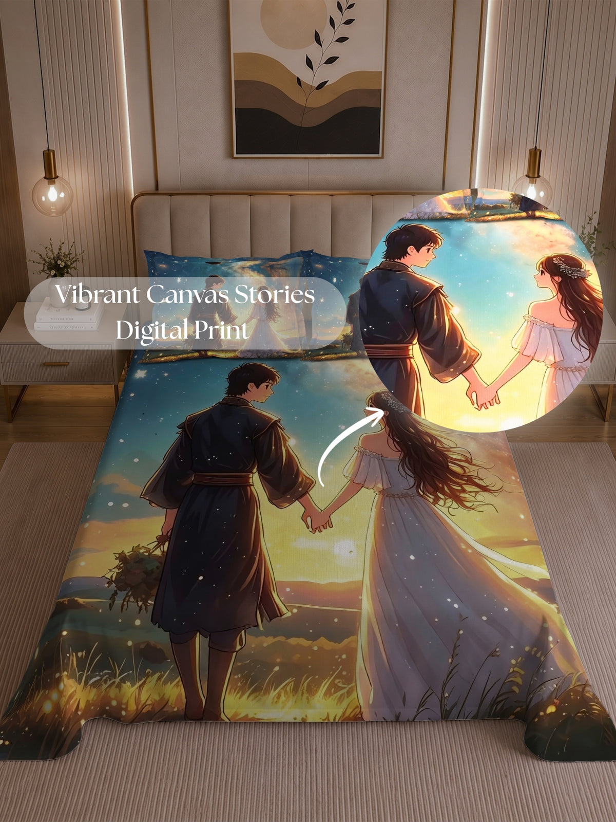 Homeful Style Canvas Stories Pictorial Printed 160 TC Bedsheet with 2 Pillow Covers
