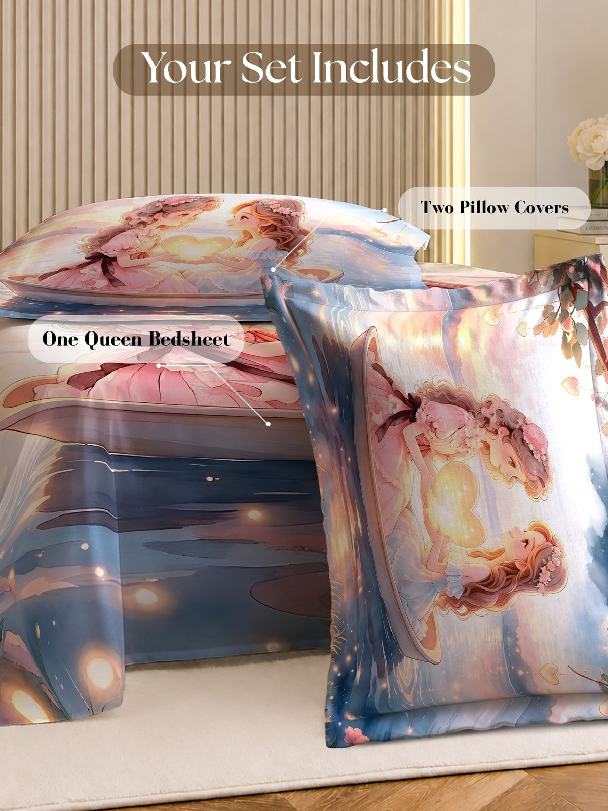 Homeful Style Canvas Stories Pictorial Printed 160 TC Bedsheet with 2 Pillow Covers