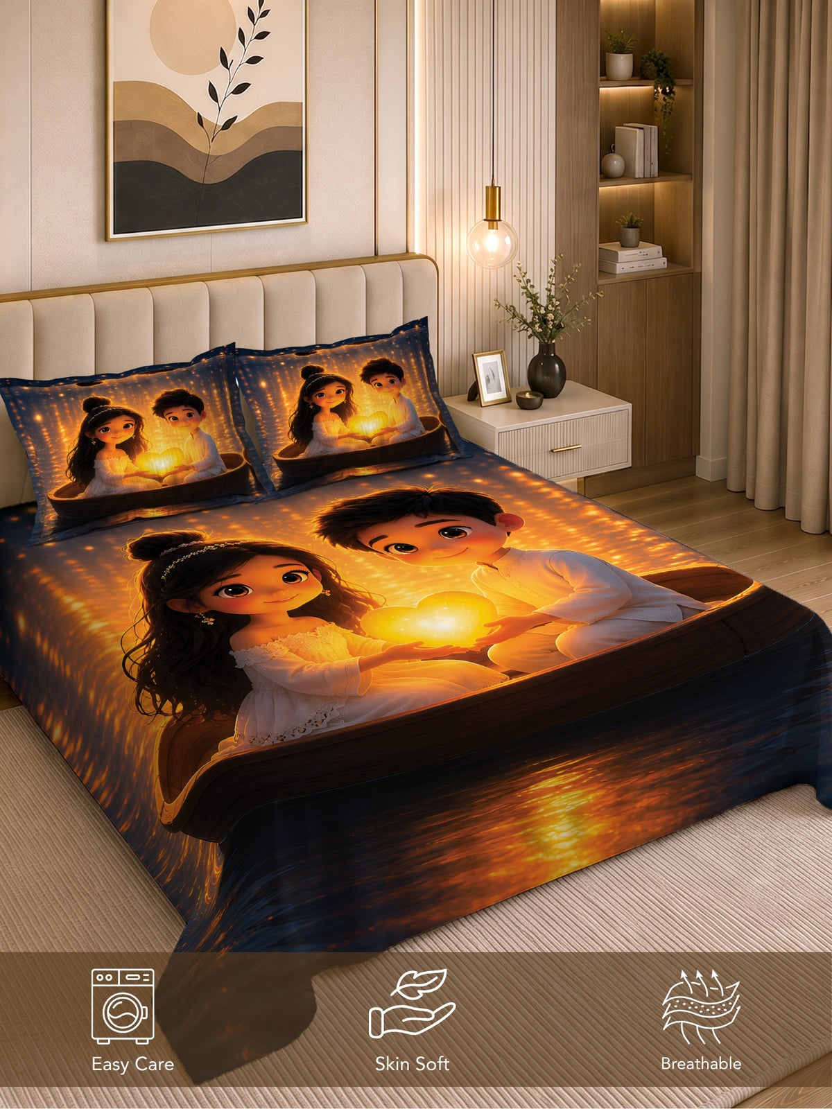 Homeful Style Canvas Stories Pictorial Printed 160 TC Bedsheet with 2 Pillow Covers