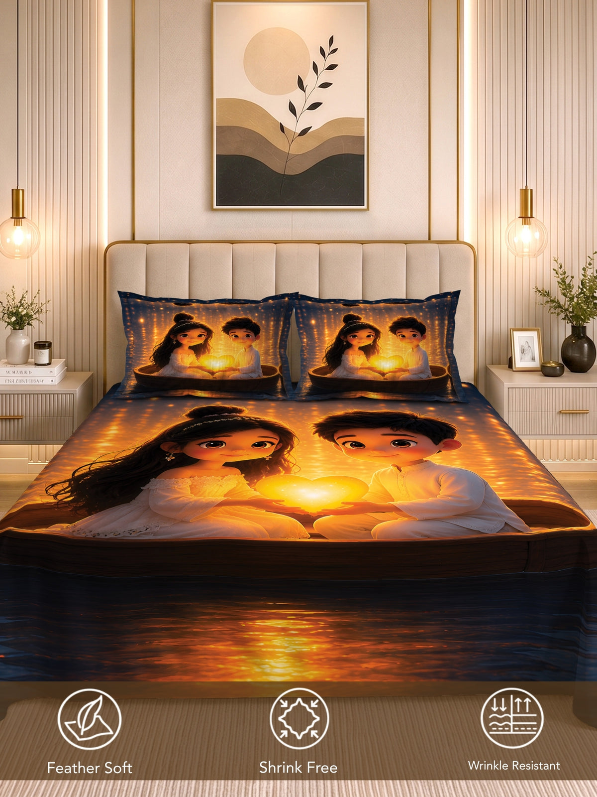 Homeful Style Canvas Stories Pictorial Printed 160 TC Bedsheet with 2 Pillow Covers