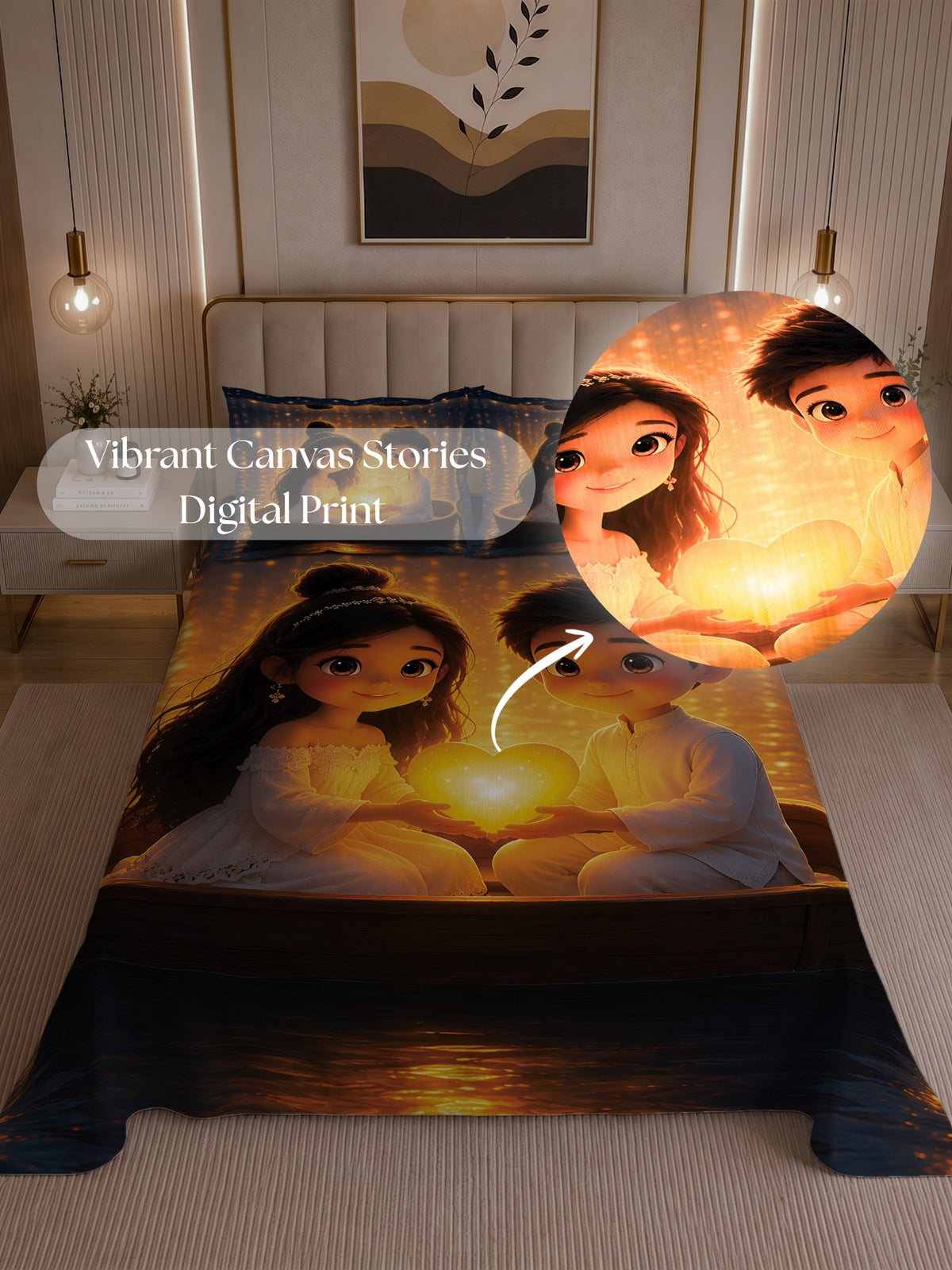 Homeful Style Canvas Stories Pictorial Printed 160 TC Bedsheet with 2 Pillow Covers