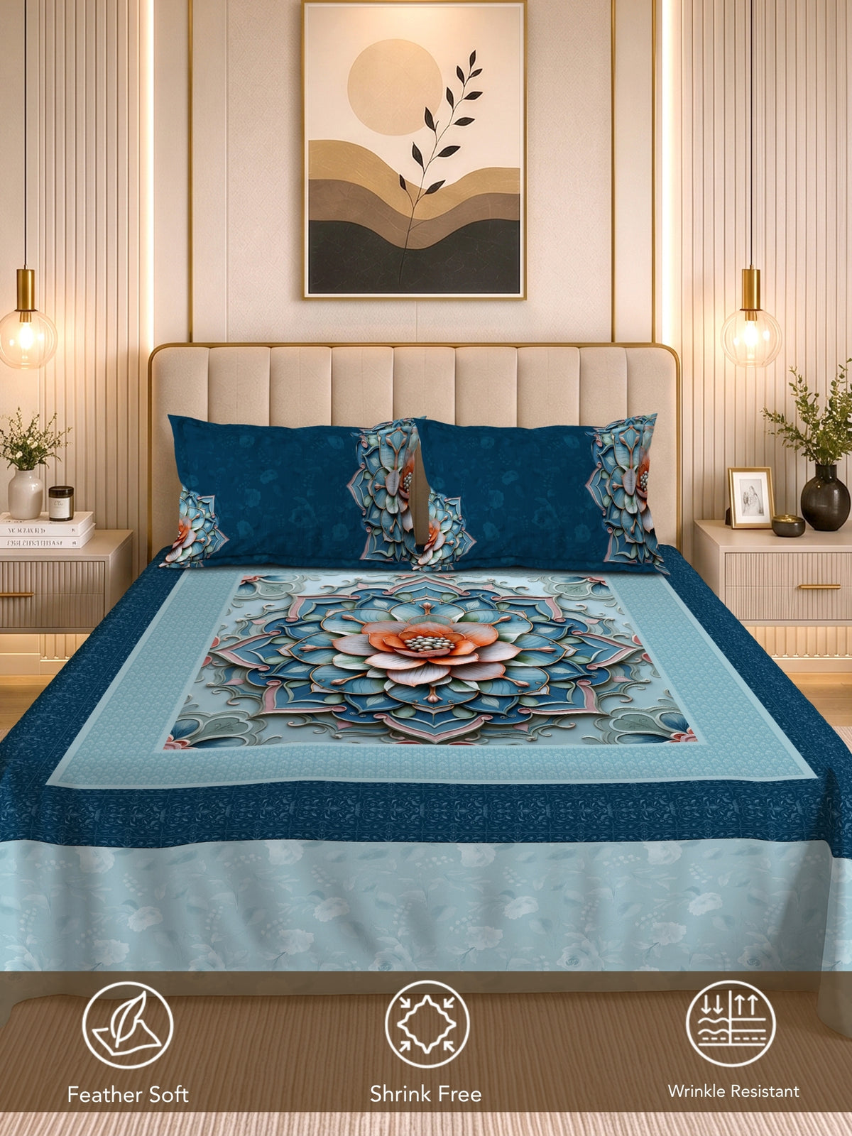Homeful Style Living Canvas Floral Print 160 TC Bedsheet with 2 Pillow Covers