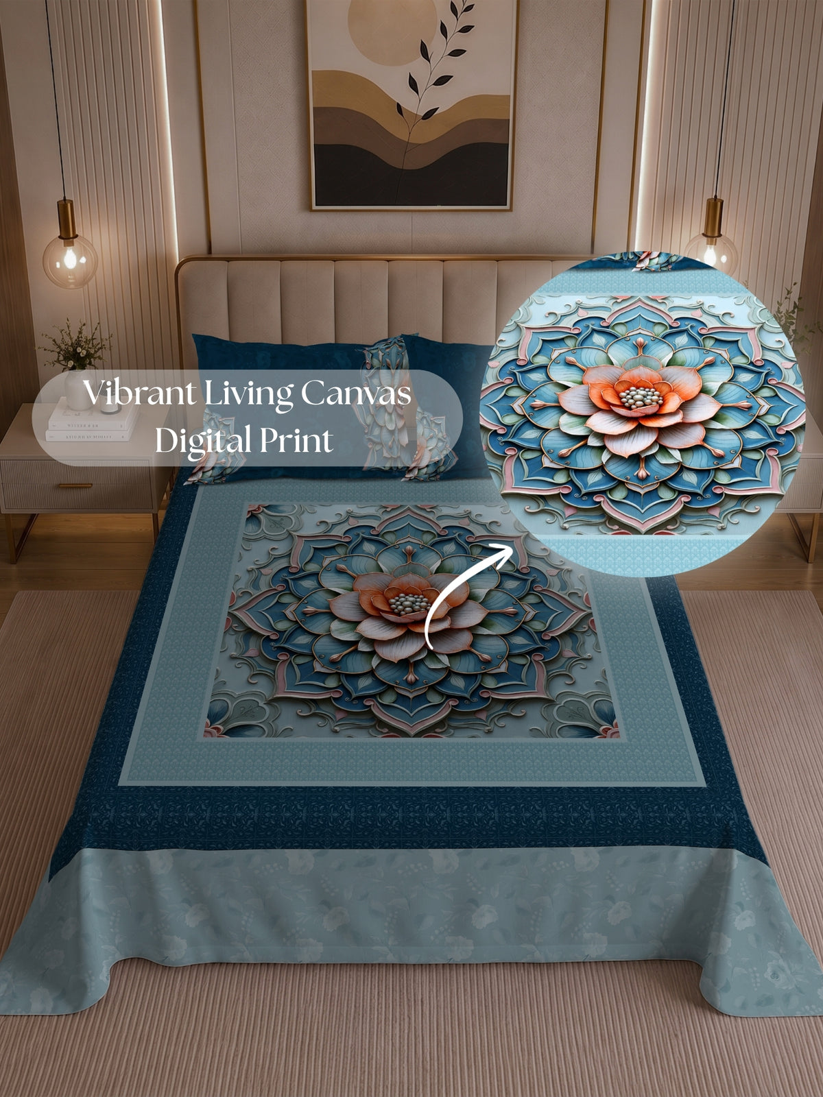Homeful Style Living Canvas Floral Print 160 TC Bedsheet with 2 Pillow Covers