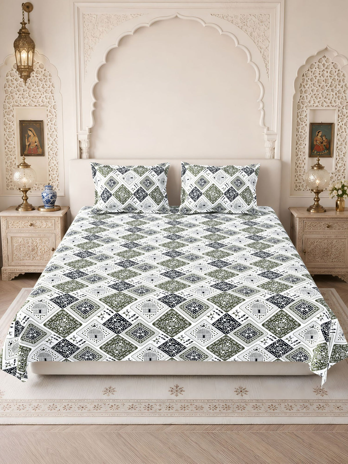 Lok Story 130 GSM Microfiber Ornamental Bedsheet with 2 Pillow Covers