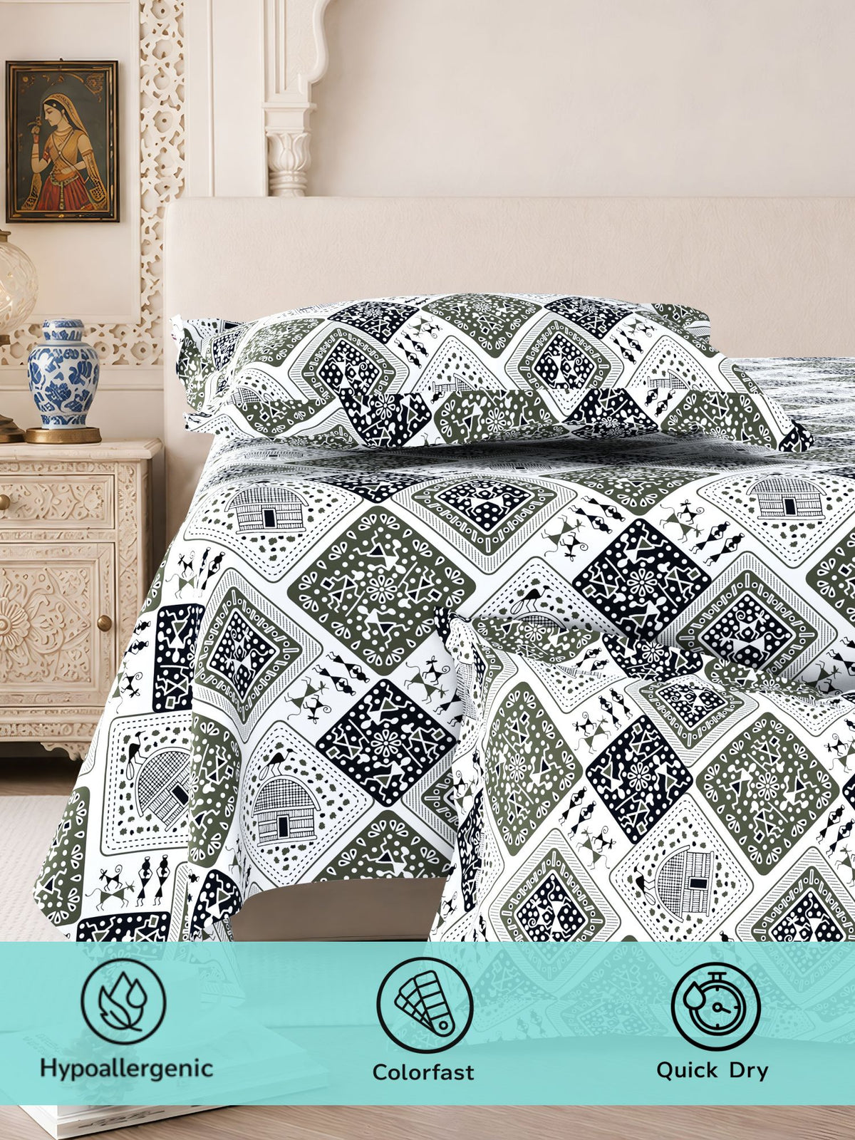Lok Story 130 GSM Microfiber Ornamental Bedsheet with 2 Pillow Covers