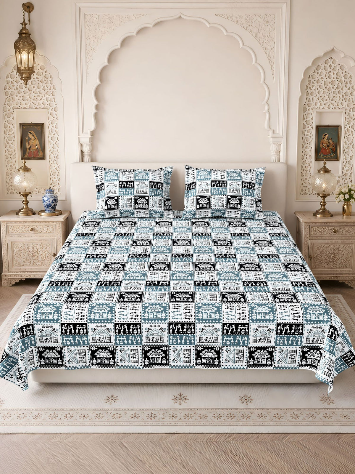 Lok Story 130 GSM Microfiber Ornamental Bedsheet with 2 Pillow Covers