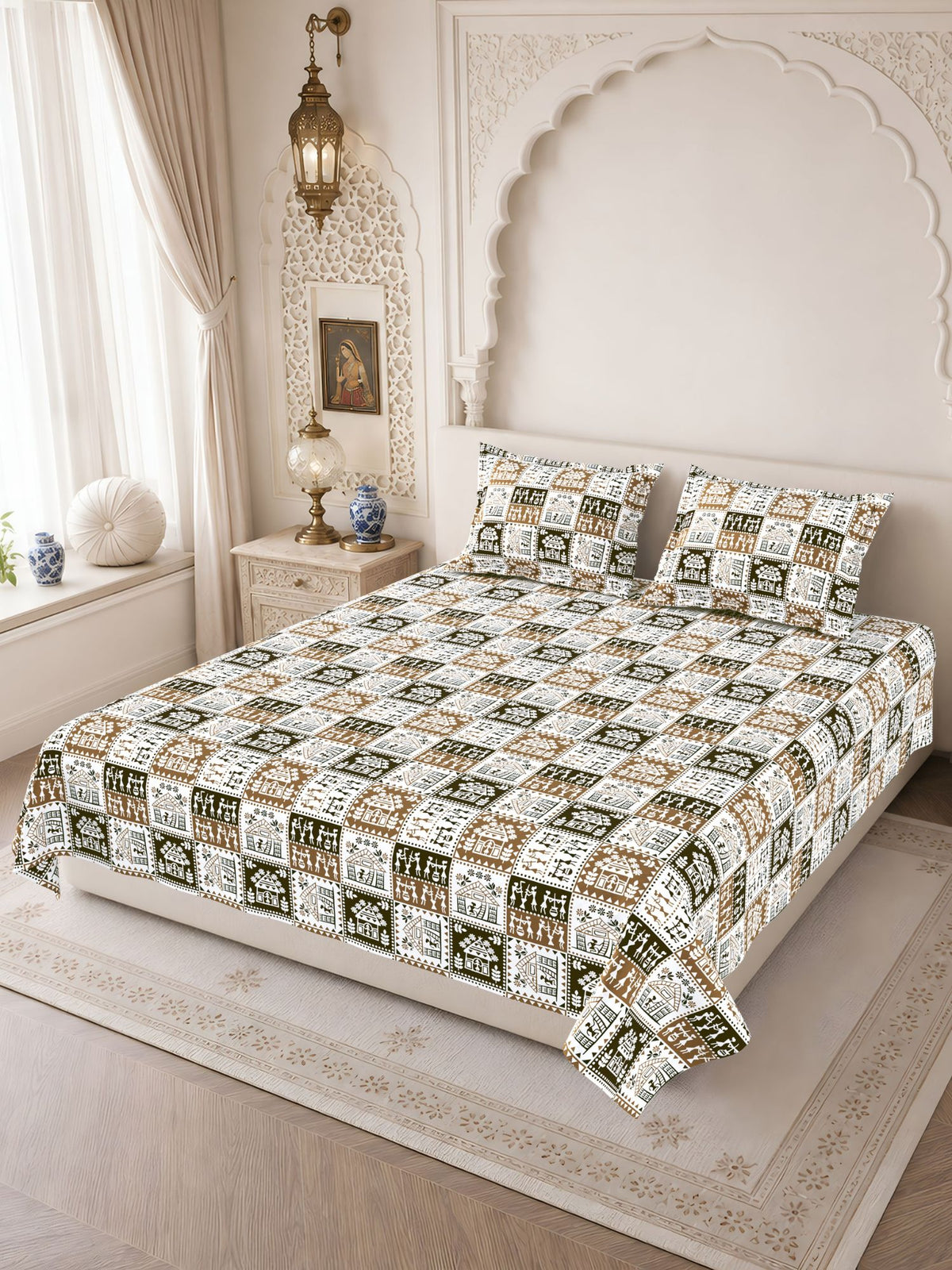 Lok Story 130 GSM Microfiber Ornamental Bedsheet with 2 Pillow Covers